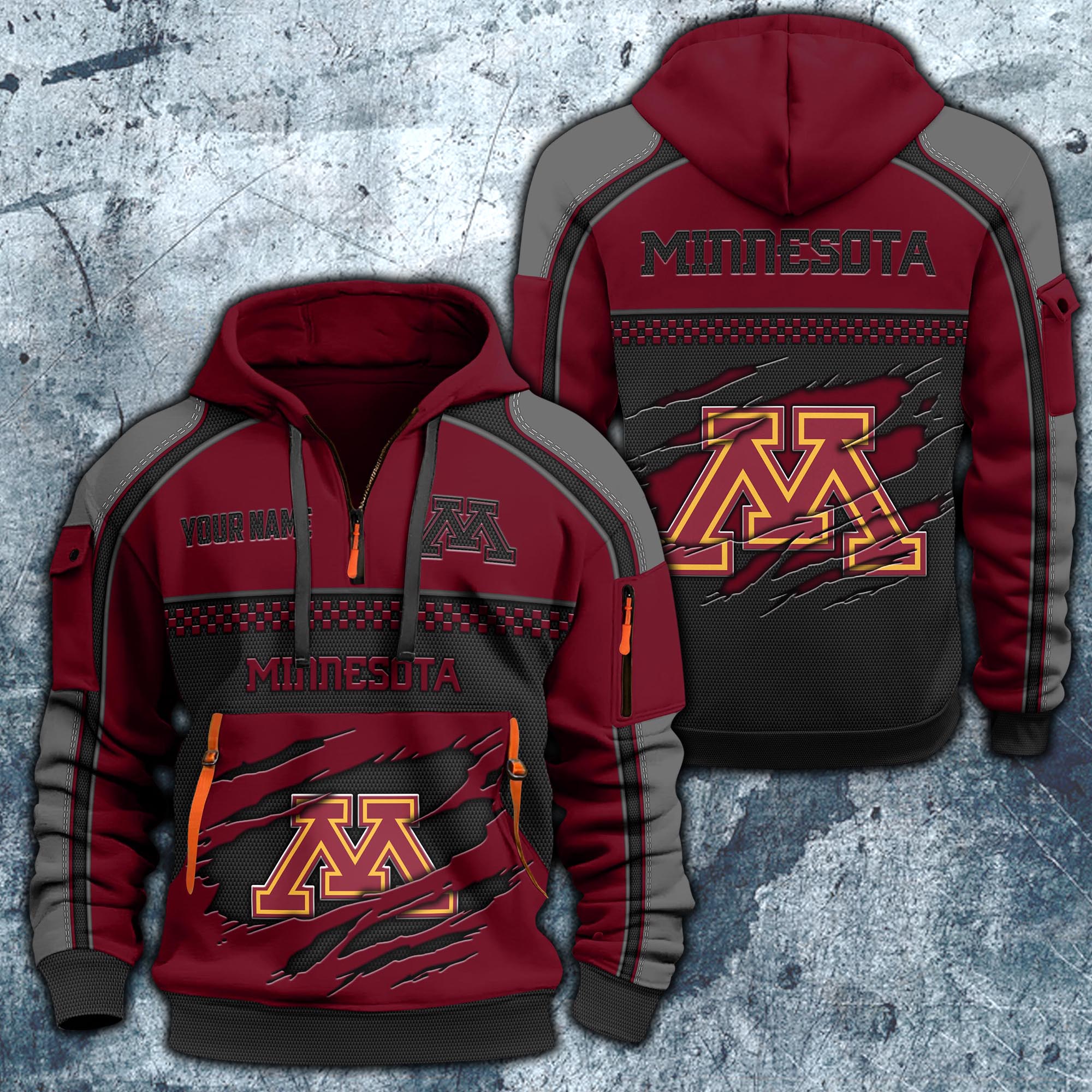 Minnesota Golden Gophers Hoodie Half Zipper Custom Your Name,  Sports 3D Half-zip Hoodie EHIVM-07092718