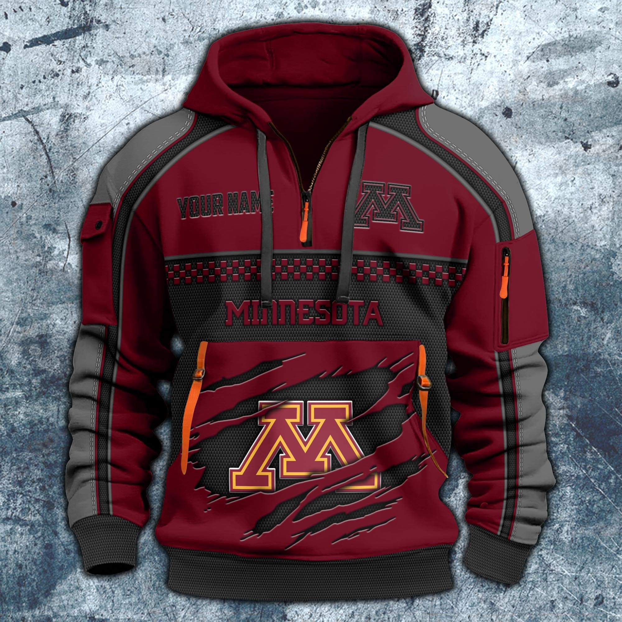 Alternative view of Minnesota Golden Gophers Hoodie Half Zipper Custom Your Name,  Sports 3D Half-zip Hoodie EHIVM-07092718