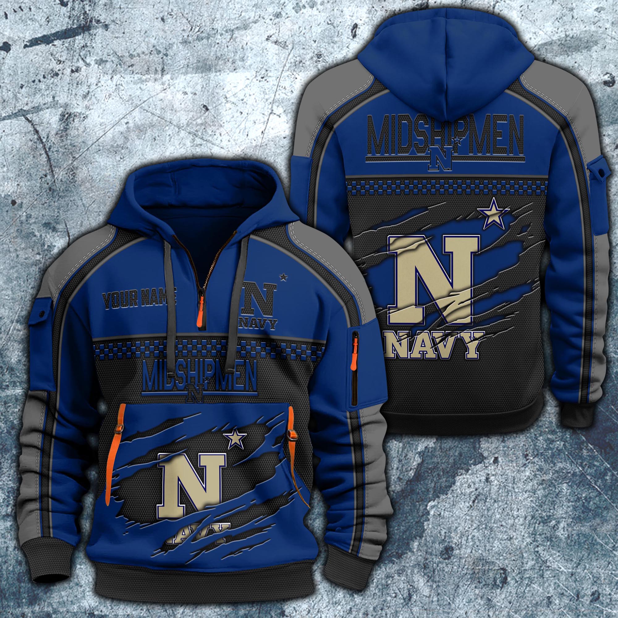 Navy Midshipmen Hoodie Half Zipper Custom Your Name,  Sports 3D Half-zip Hoodie EHIVM-07092718