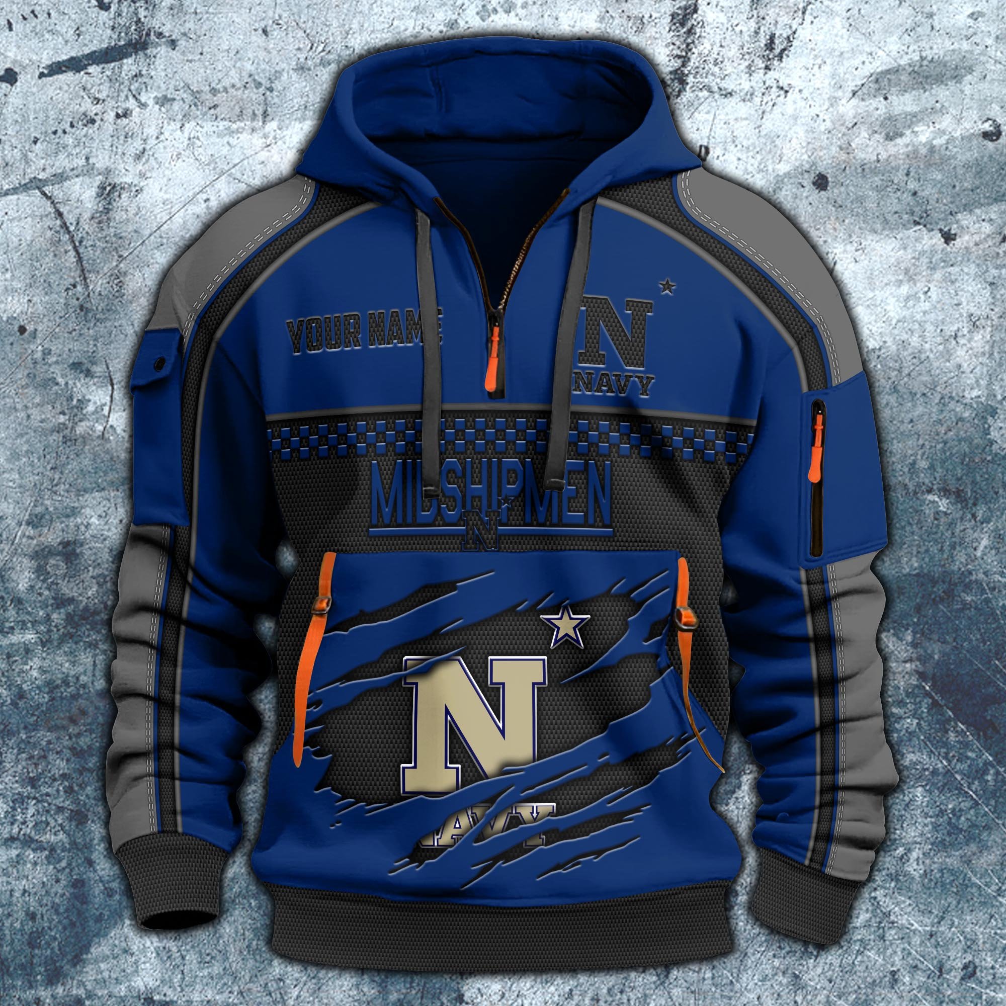 Alternative view of Navy Midshipmen Hoodie Half Zipper Custom Your Name,  Sports 3D Half-zip Hoodie EHIVM-07092718