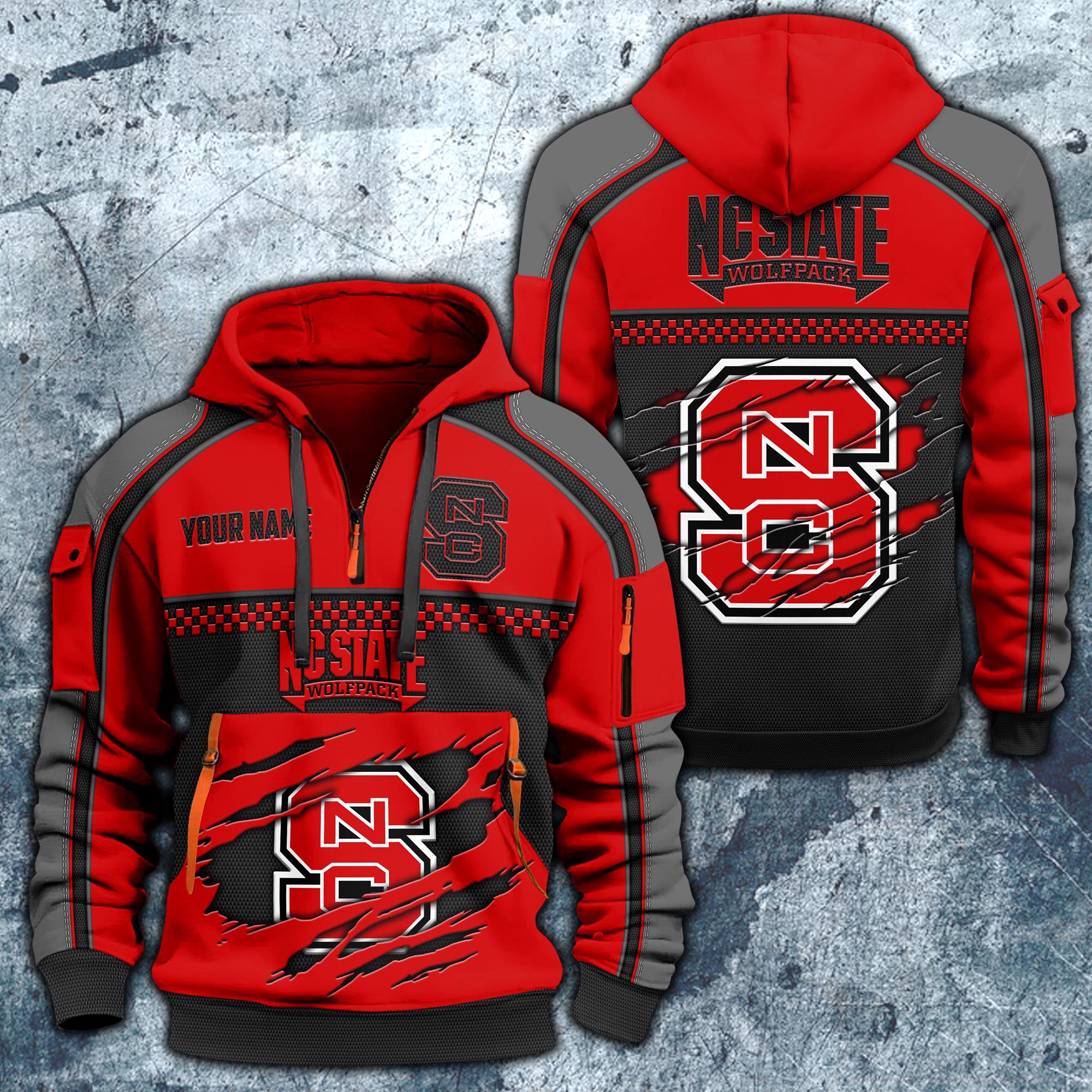NC State Wolfpack Hoodie Half Zipper Custom Your Name,  Sports 3D Half-zip Hoodie EHIVM-07092718