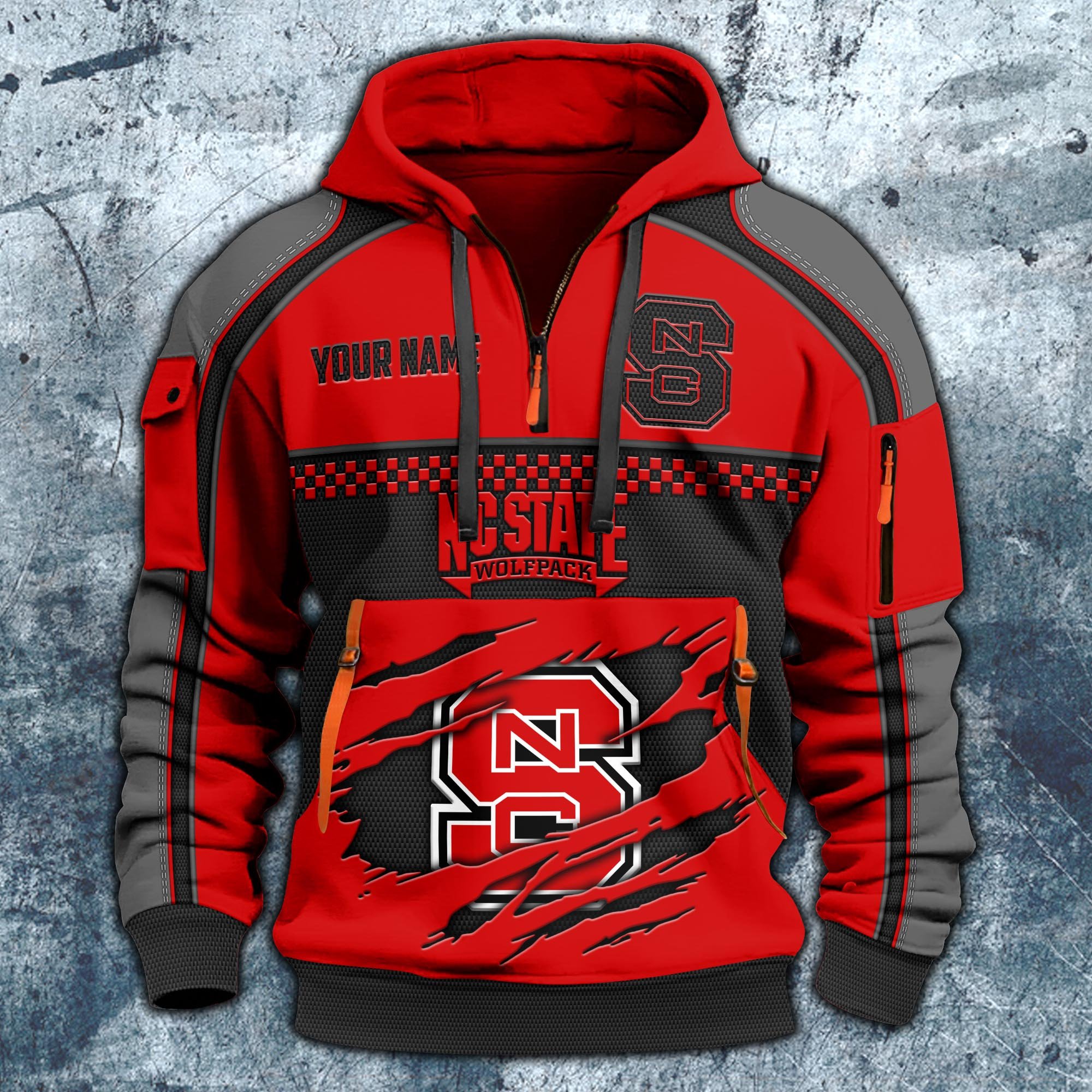 Alternative view of NC State Wolfpack Hoodie Half Zipper Custom Your Name,  Sports 3D Half-zip Hoodie EHIVM-07092718