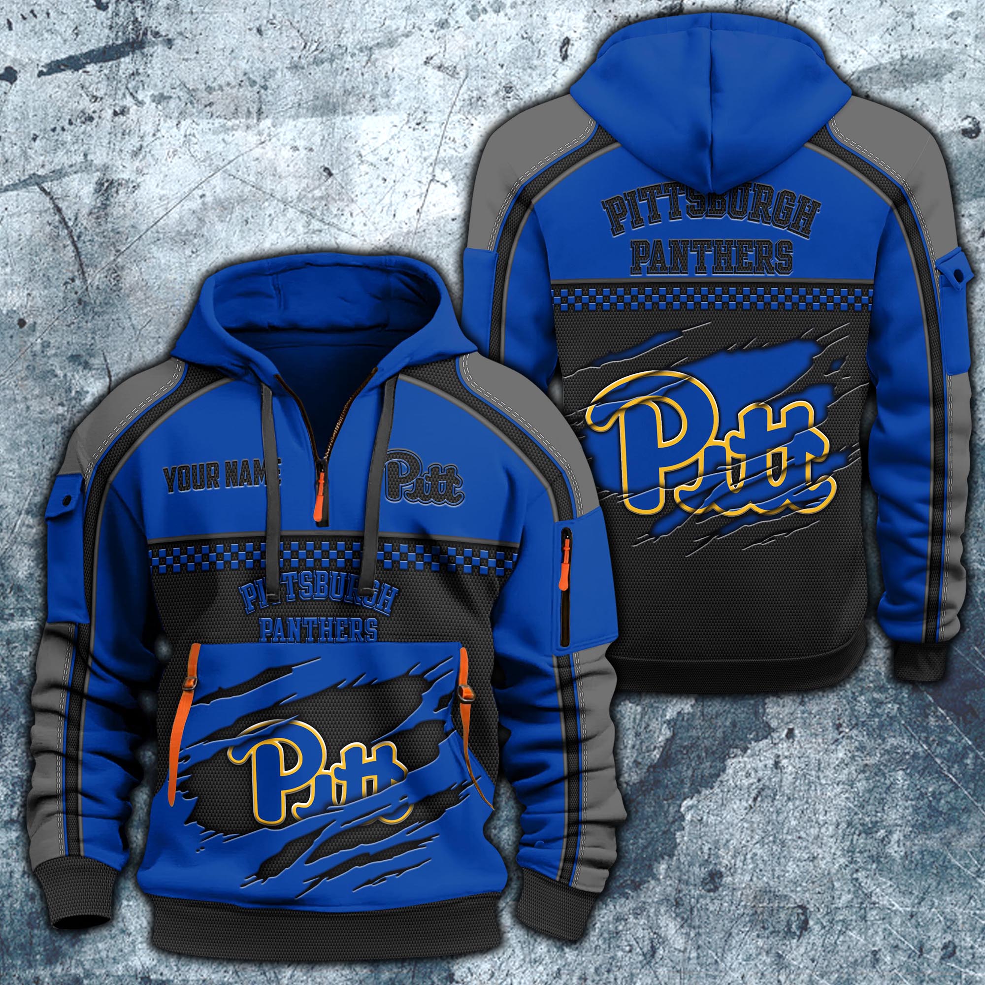 Pittsburgh Panthers Hoodie Half Zipper Custom Your Name,  Sports 3D Half-zip Hoodie EHIVM-07092718