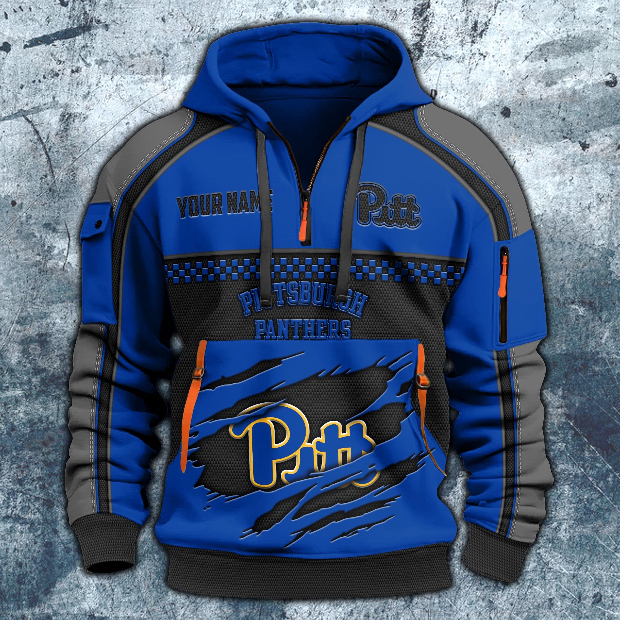 Alternative view of Pittsburgh Panthers Hoodie Half Zipper Custom Your Name,  Sports 3D Half-zip Hoodie EHIVM-07092718