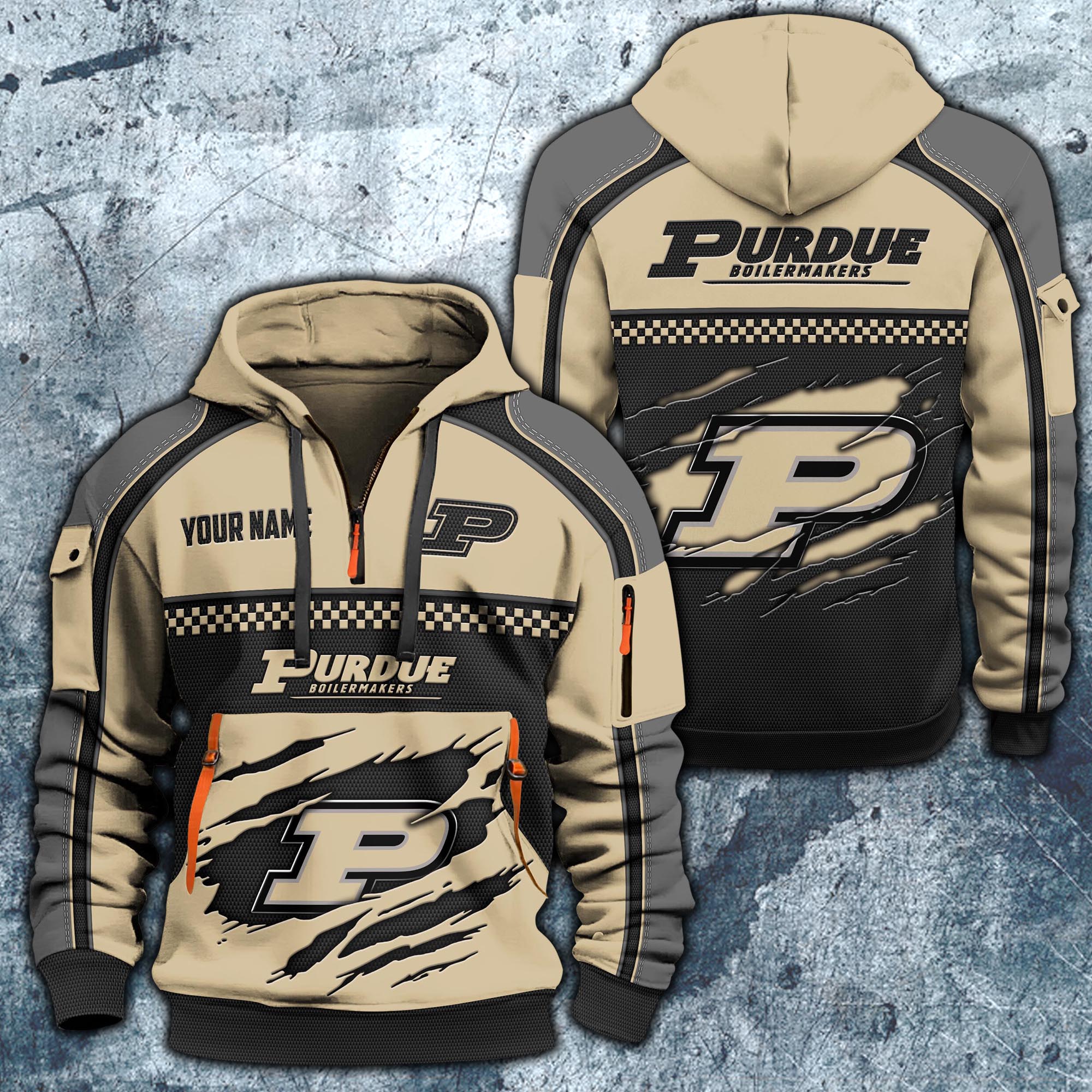Purdue Boilermakers Hoodie Half Zipper Custom Your Name,  Sports 3D Half-zip Hoodie EHIVM-07092718