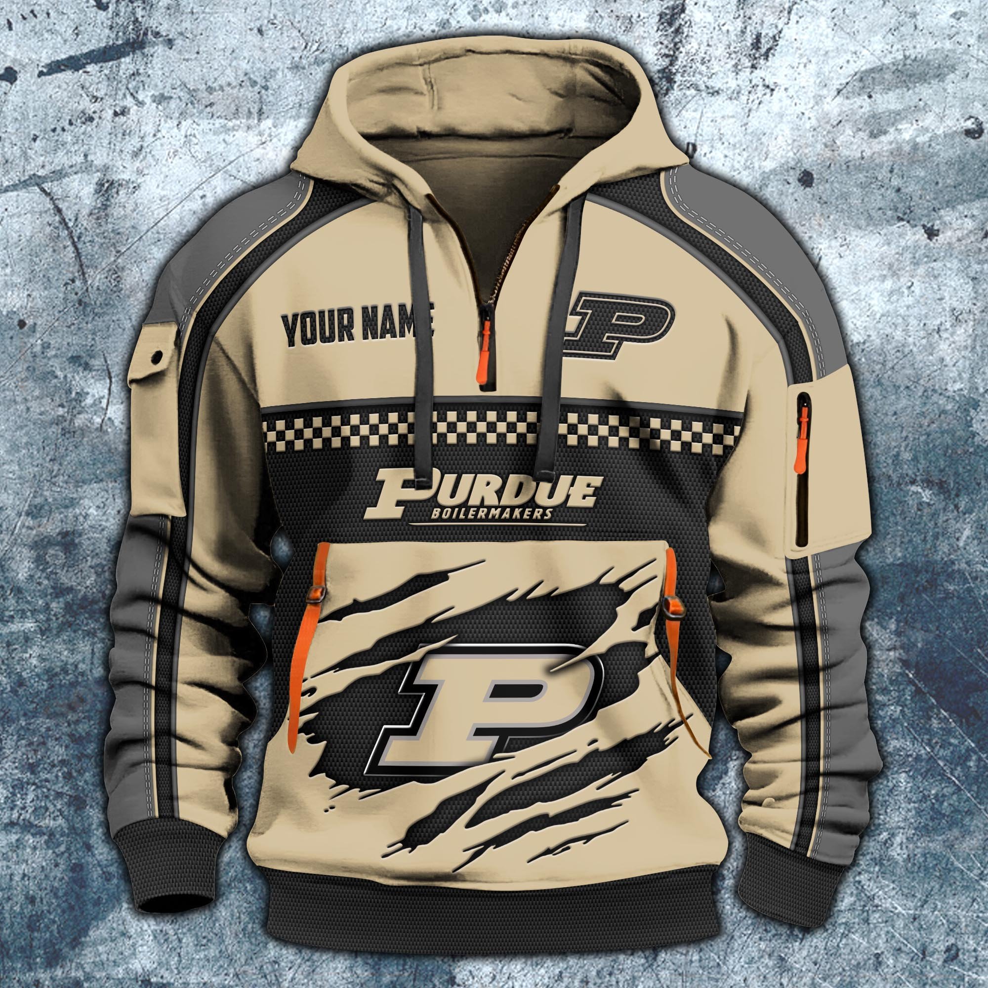 Alternative view of Purdue Boilermakers Hoodie Half Zipper Custom Your Name,  Sports 3D Half-zip Hoodie EHIVM-07092718