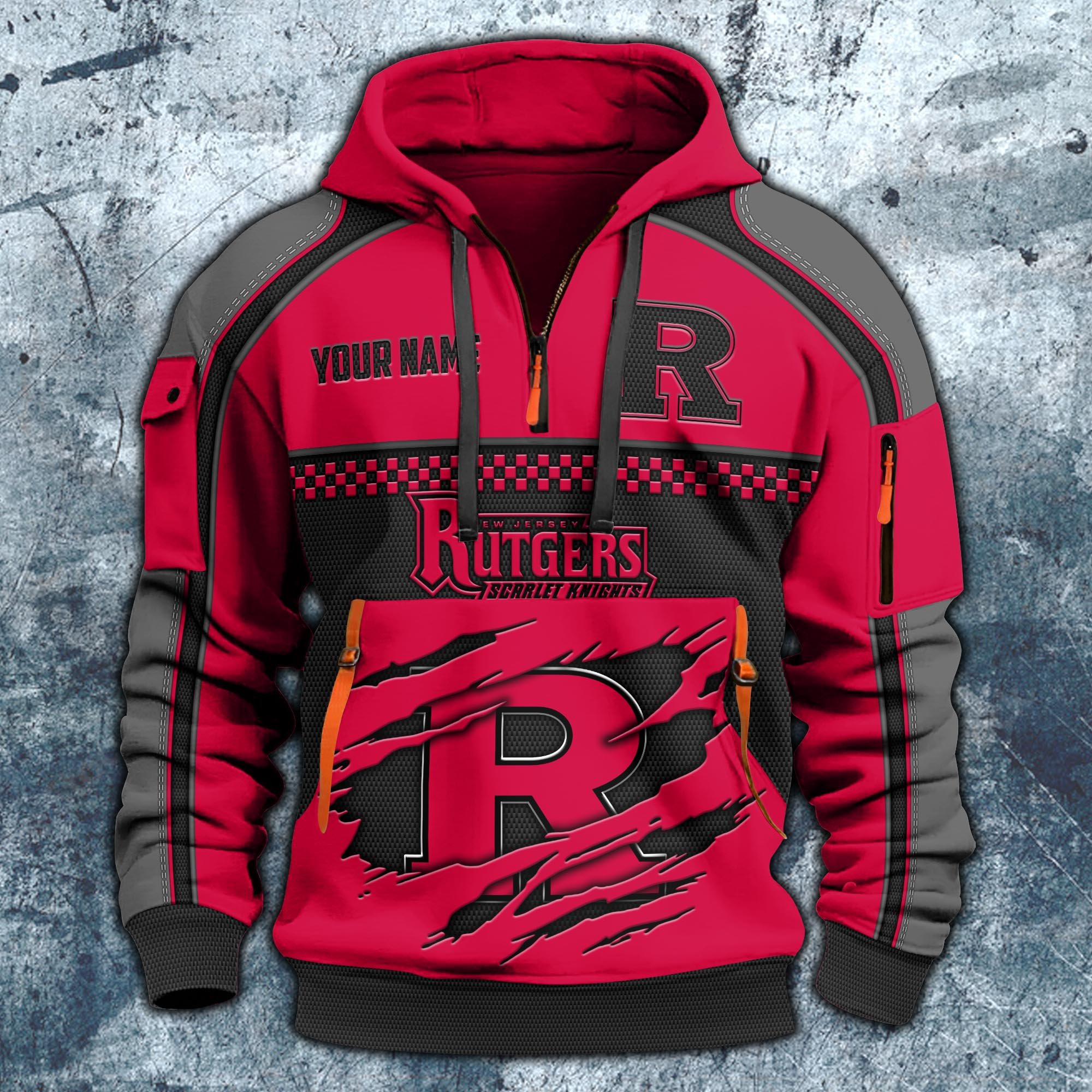 Alternative view of Rutgers Scarlet Knights Hoodie Half Zipper Custom Your Name,  Sports 3D Half-zip Hoodie EHIVM-07092718