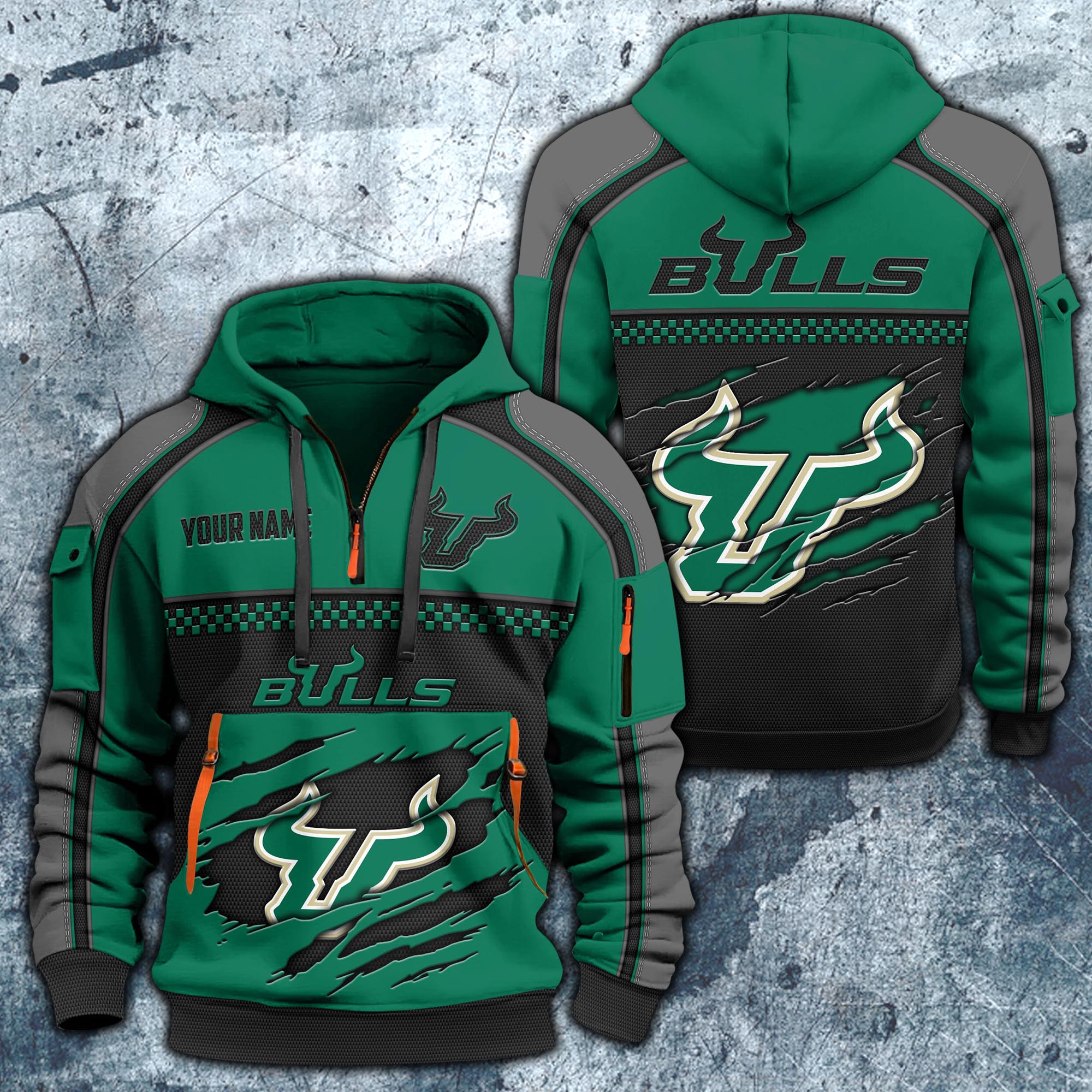 South Florida Bulls Hoodie Half Zipper Custom Your Name,  Sports 3D Half-zip Hoodie EHIVM-07092718