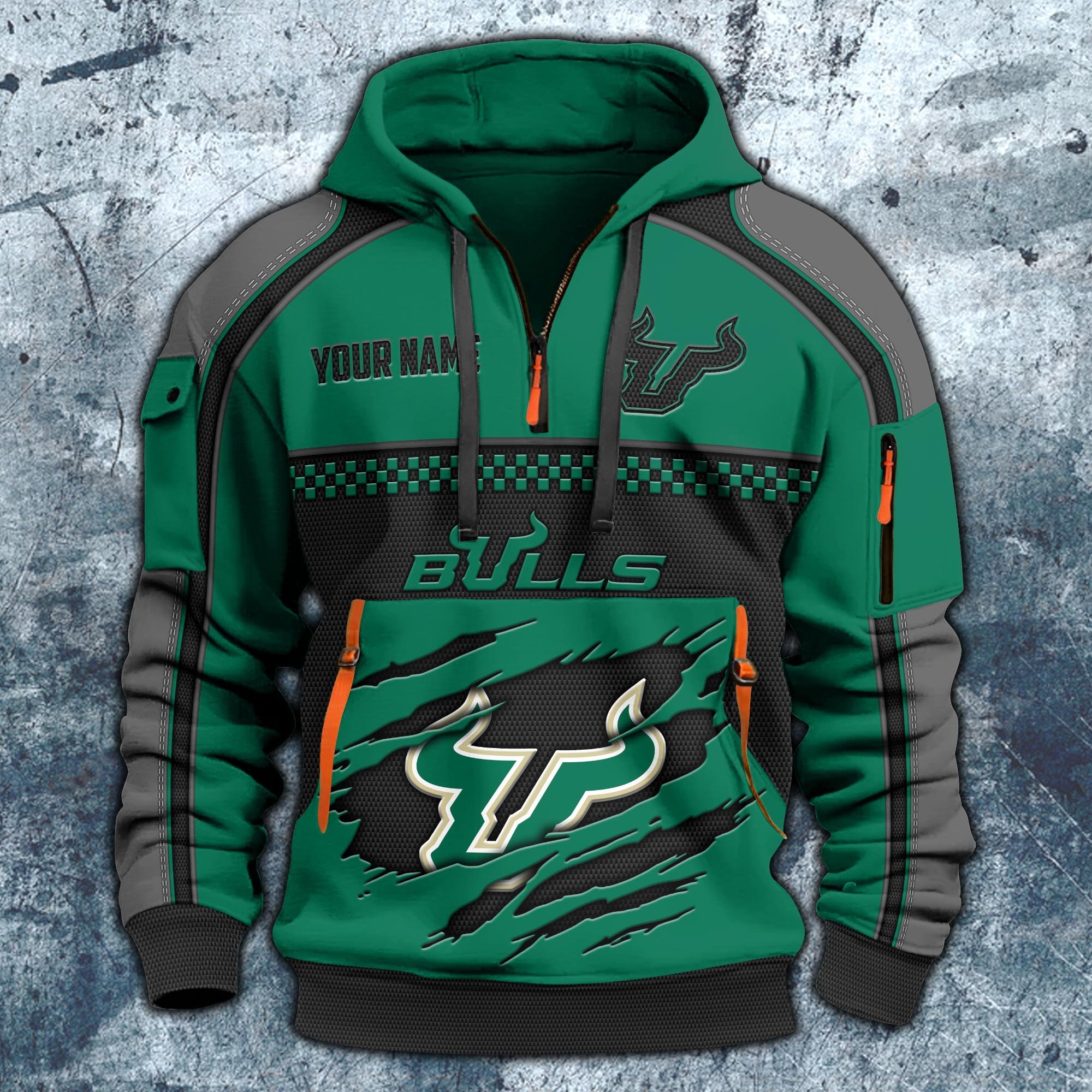 Alternative view of South Florida Bulls Hoodie Half Zipper Custom Your Name,  Sports 3D Half-zip Hoodie EHIVM-07092718