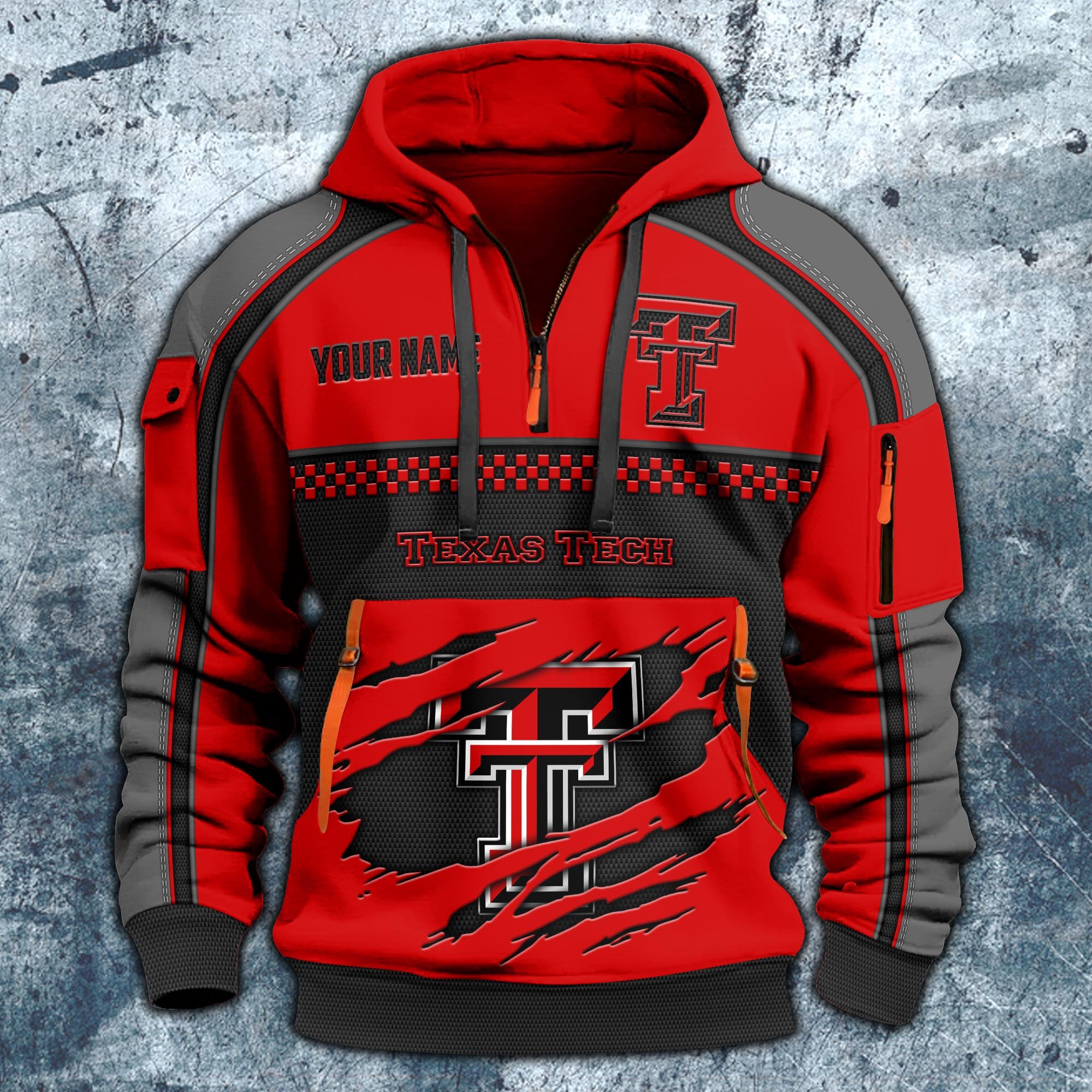 Alternative view of Texas Tech Red Raiders Hoodie Half Zipper Custom Your Name,  Sports 3D Half-zip Hoodie EHIVM-07092718
