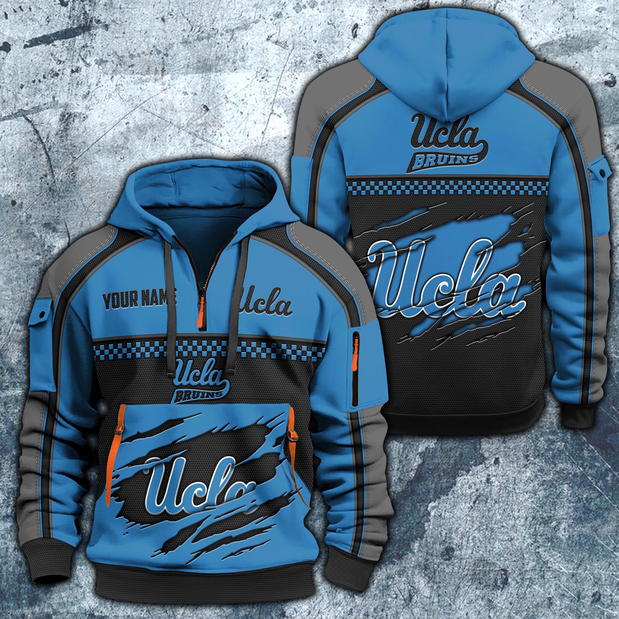 UCLA Bruins Hoodie Half Zipper Custom Your Name,  Sports 3D Half-zip Hoodie EHIVM-07092718