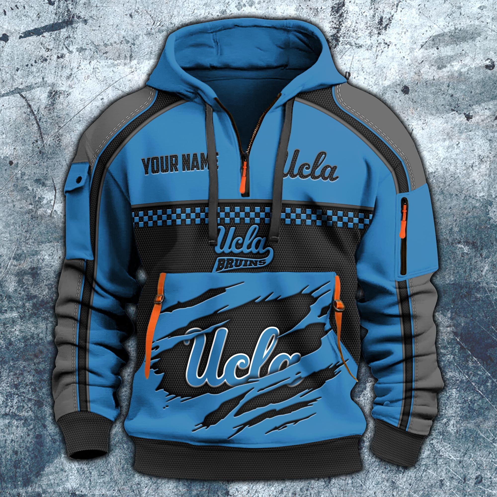 Alternative view of UCLA Bruins Hoodie Half Zipper Custom Your Name,  Sports 3D Half-zip Hoodie EHIVM-07092718