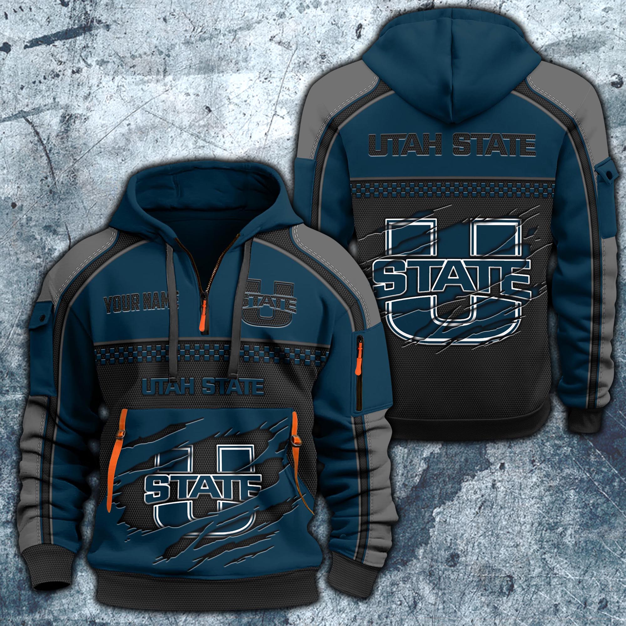 Utah State Aggies Hoodie Half Zipper Custom Your Name,  Sports 3D Half-zip Hoodie EHIVM-07092718