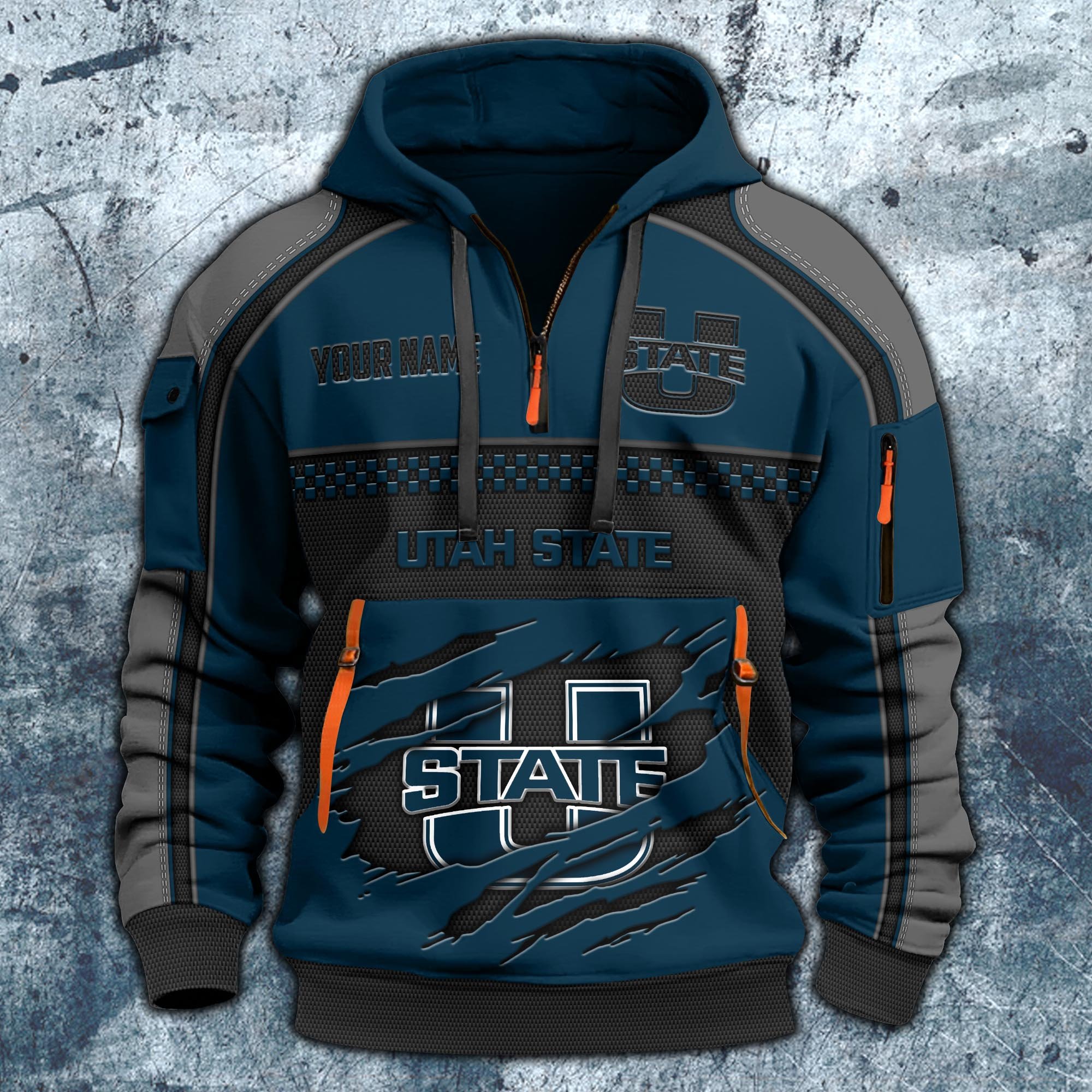 Alternative view of Utah State Aggies Hoodie Half Zipper Custom Your Name,  Sports 3D Half-zip Hoodie EHIVM-07092718