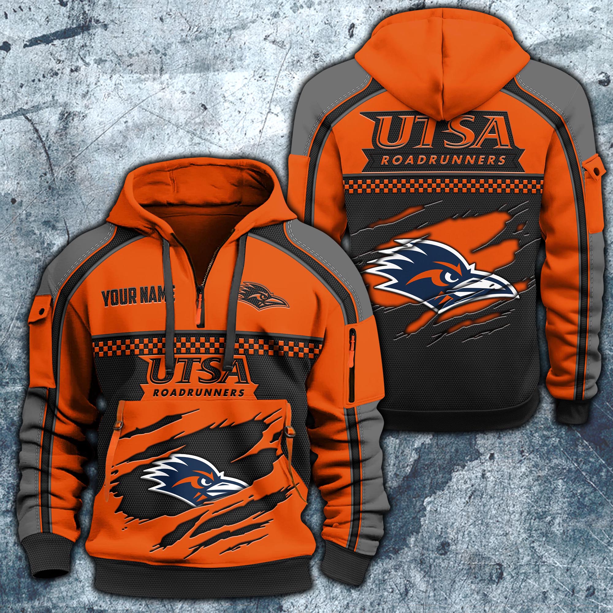UTSA Roadrunners Hoodie Half Zipper Custom Your Name,  Sports 3D Half-zip Hoodie EHIVM-07092718