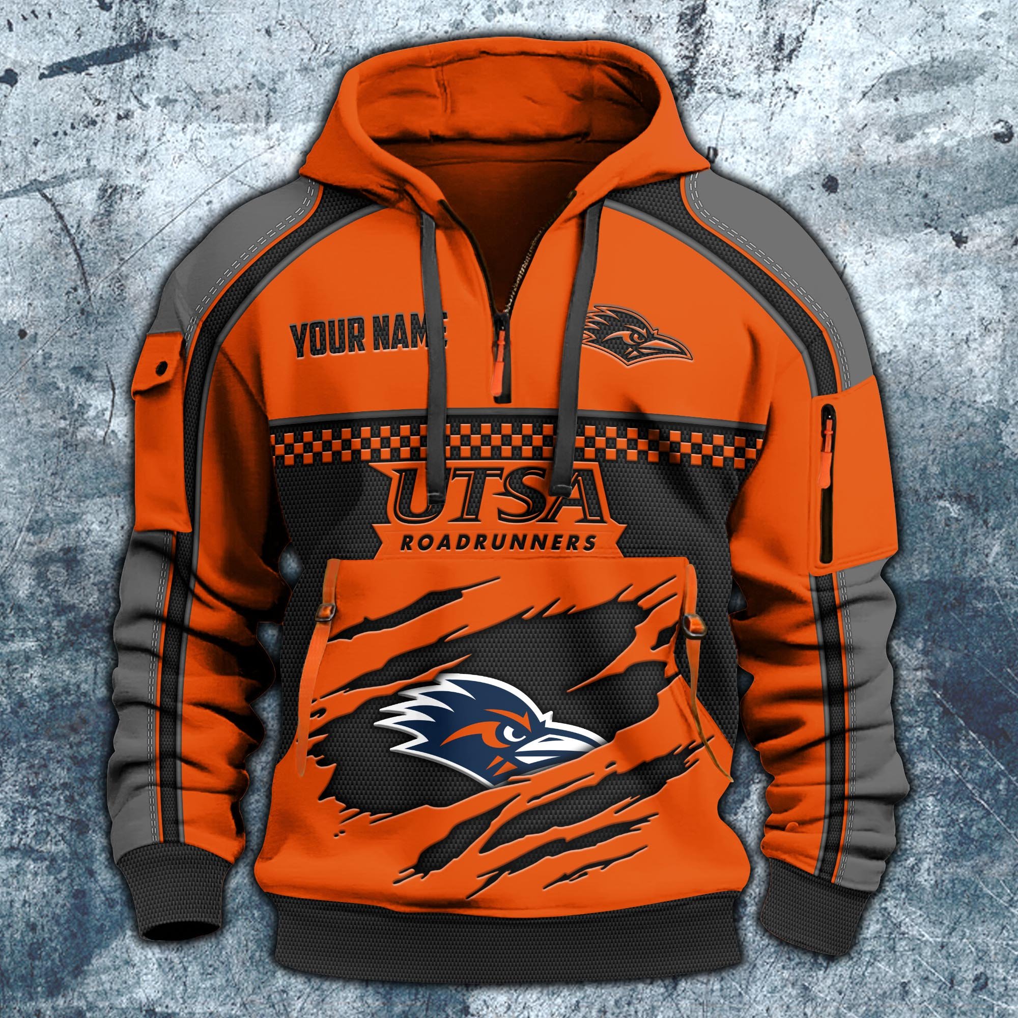 Alternative view of UTSA Roadrunners Hoodie Half Zipper Custom Your Name,  Sports 3D Half-zip Hoodie EHIVM-07092718