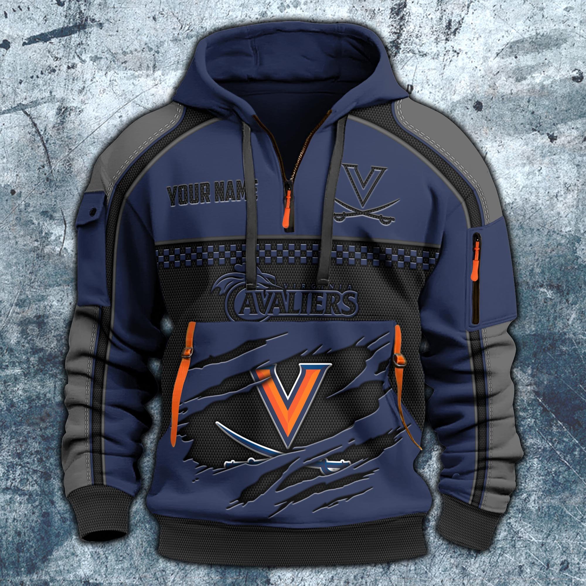 Alternative view of Virginia Cavaliers Hoodie Half Zipper Custom Your Name,  Sports 3D Half-zip Hoodie EHIVM-07092718