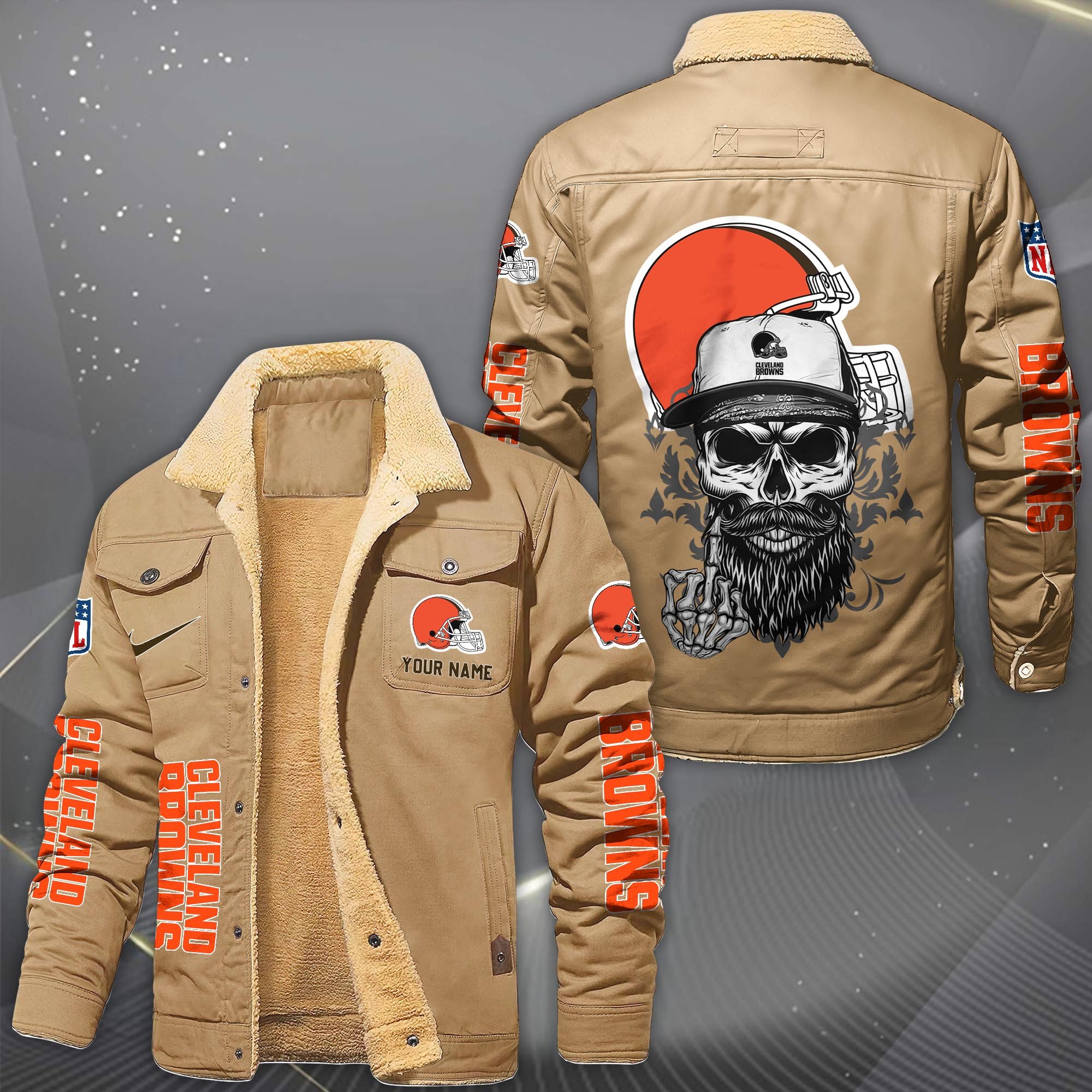 Alternative view of Cleveland Browns Fleece Lined Cargo Jacket Custom Your Name 2026 Version, Sport Fleece Jacket EHIVM-10033852N
