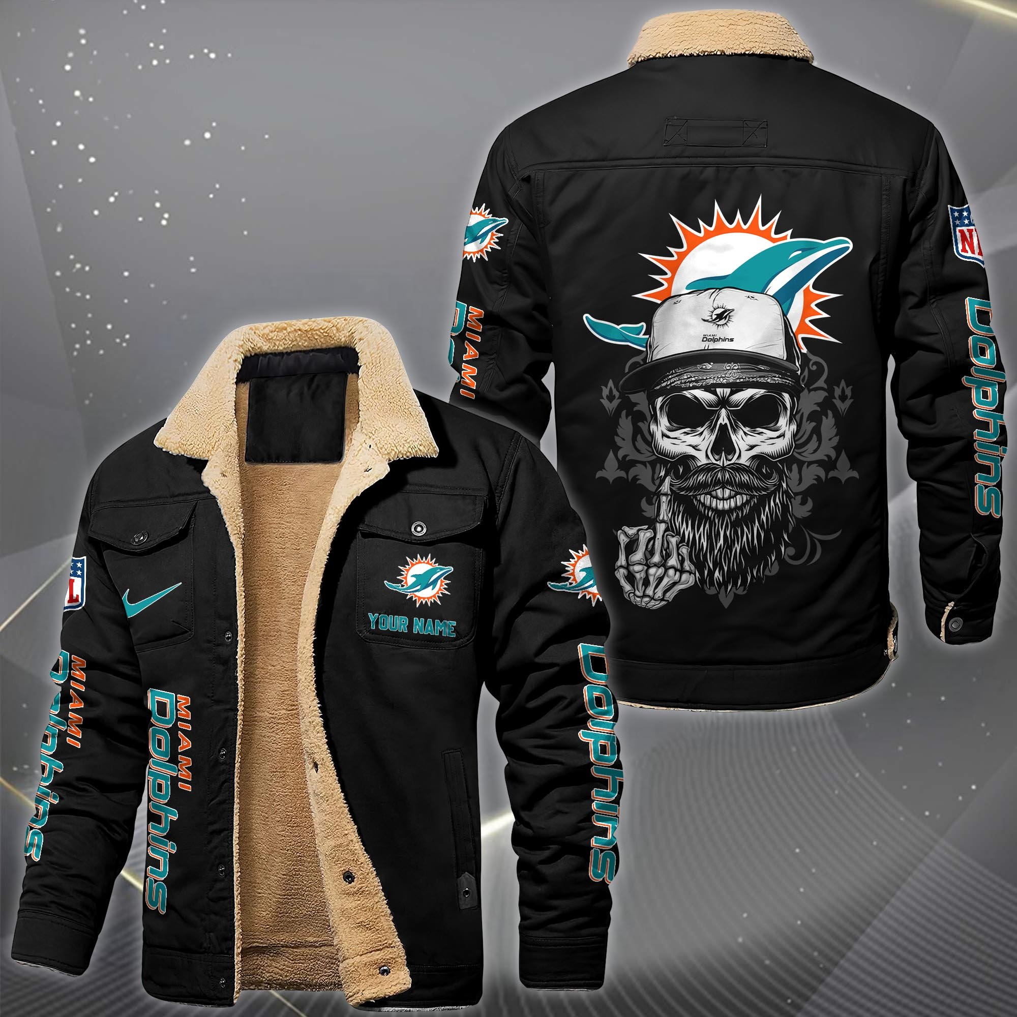 Miami Dolphins Fleece Lined Cargo Jacket Custom Your Name 2026 Version, Sport Fleece Jacket EHIVM-10033852N