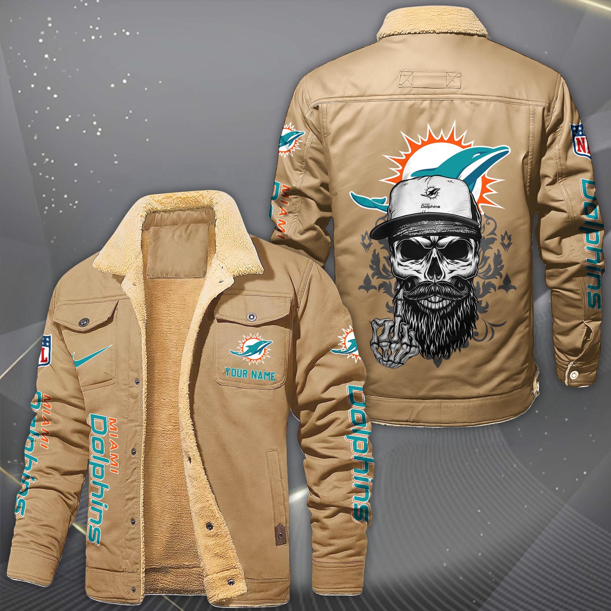 Alternative view of Miami Dolphins Fleece Lined Cargo Jacket Custom Your Name 2026 Version, Sport Fleece Jacket EHIVM-10033852N