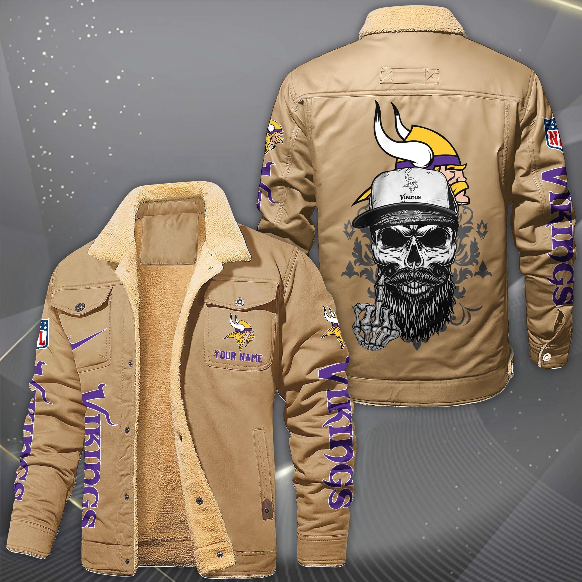 Alternative view of Minnesota Vikings Fleece Lined Cargo Jacket Custom Your Name 2026 Version, Sport Fleece Jacket EHIVM-10033852N