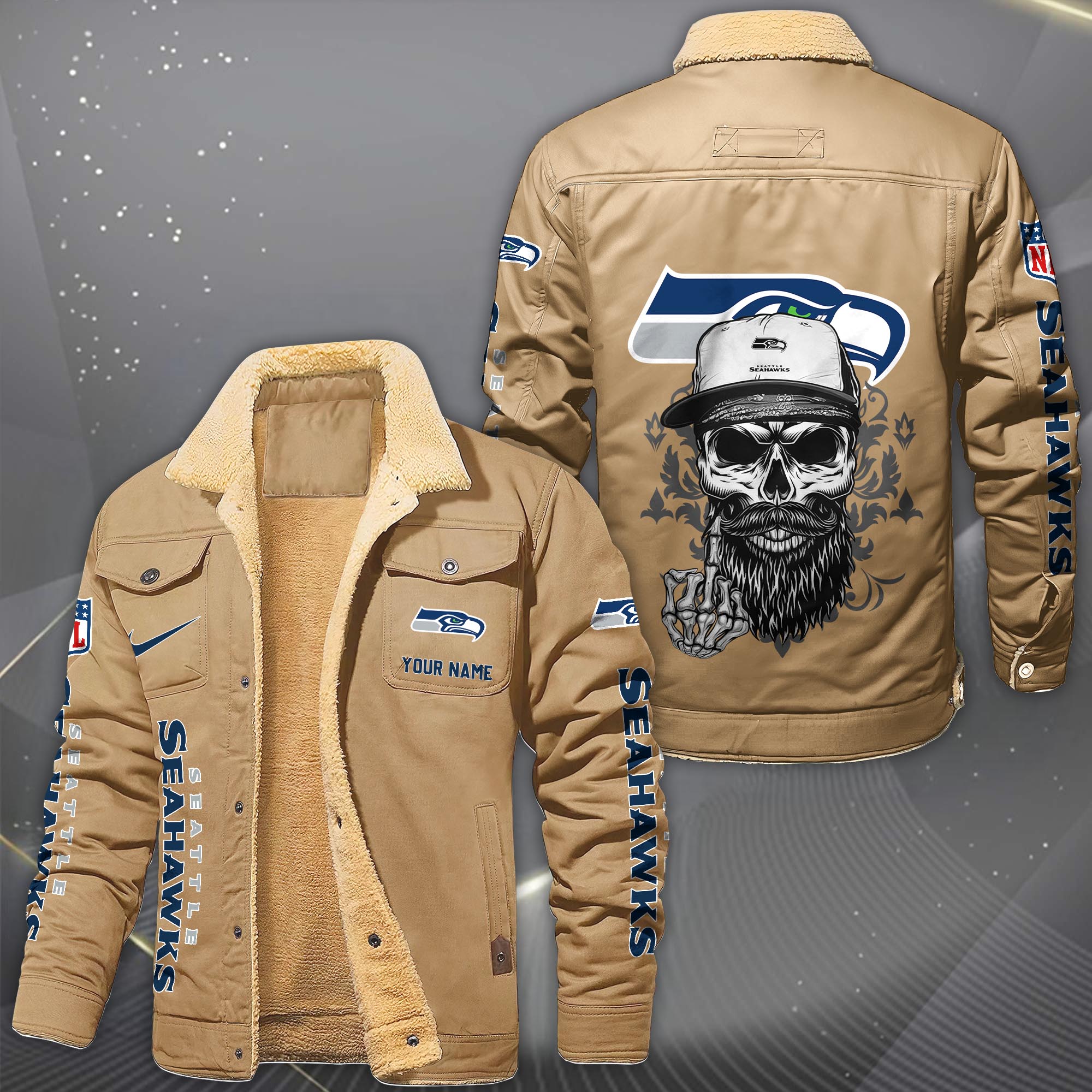 Alternative view of Seattle Seahawks Fleece Lined Cargo Jacket Custom Your Name 2026 Version, Sport Fleece Jacket EHIVM-10033852N