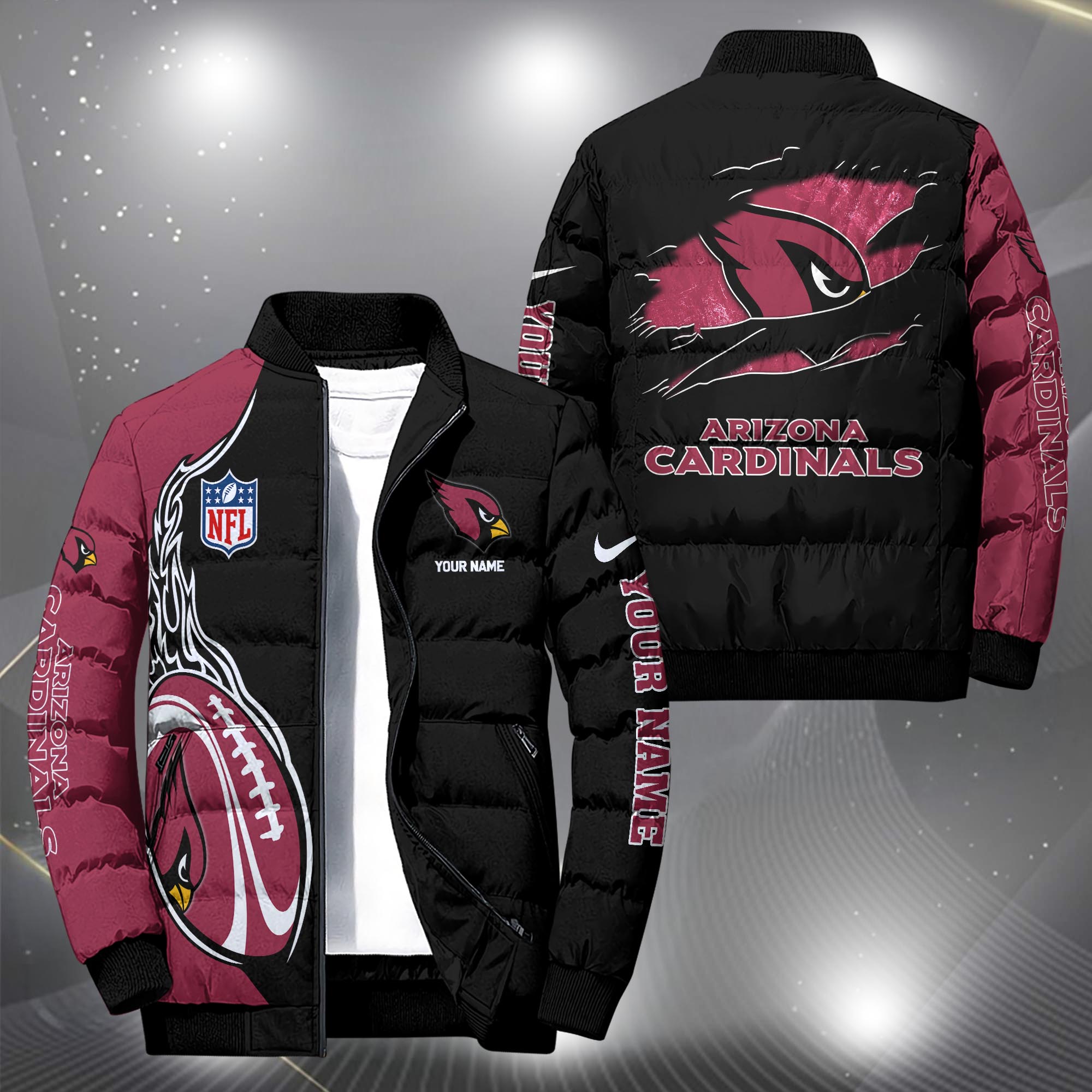 Arizona Cardinals Puffer Jacket Custom Your Name, Sport Jacket, FootBall Fan Gifts EHIVM-09303724N