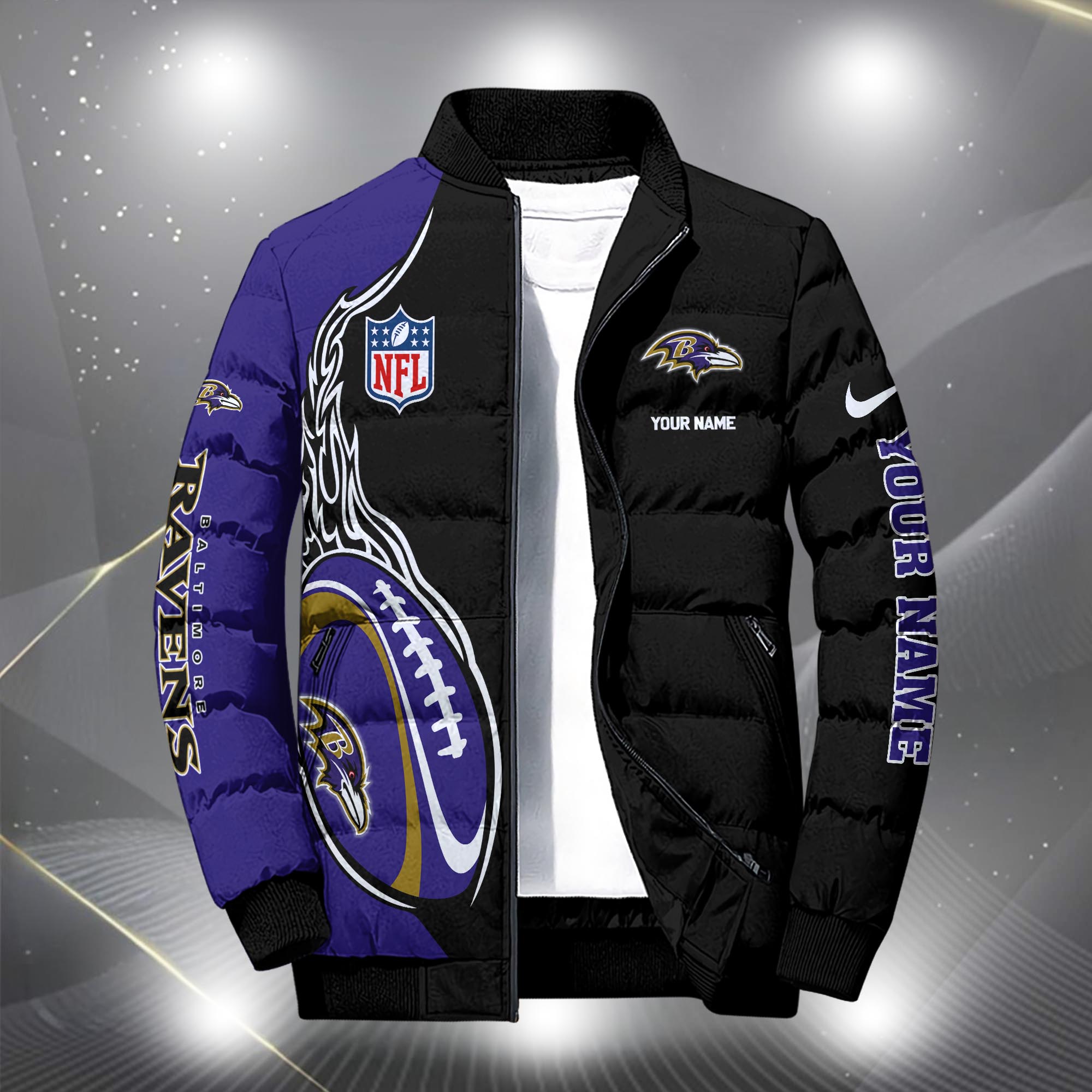 Alternative view of Baltimore Ravens Puffer Jacket Custom Your Name, Sport Jacket, FootBall Fan Gifts EHIVM-09303724N