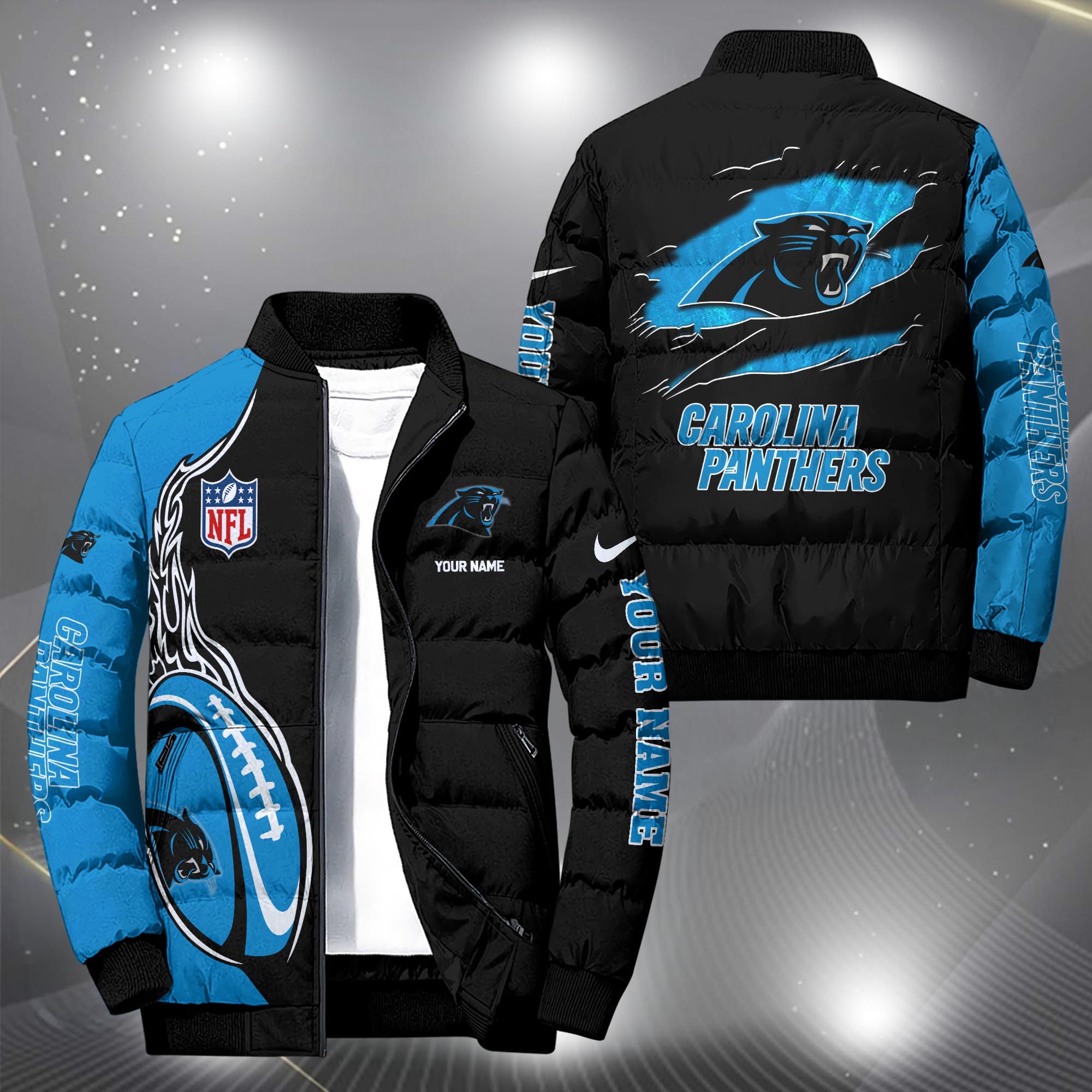 Carolina Panthers Puffer Jacket Custom Your Name, Sport Jacket, FootBall Fan Gifts EHIVM-09303724N