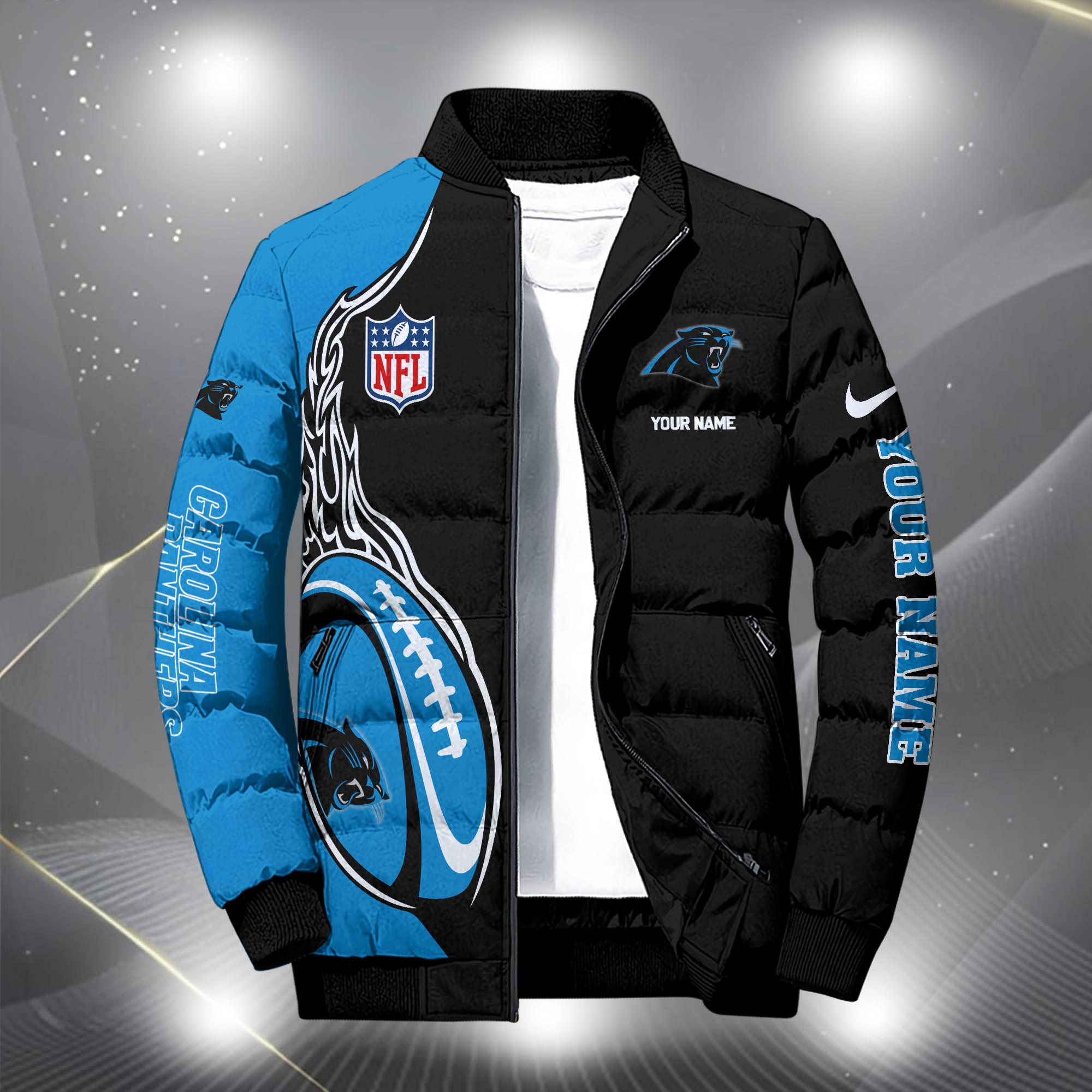 Alternative view of Carolina Panthers Puffer Jacket Custom Your Name, Sport Jacket, FootBall Fan Gifts EHIVM-09303724N