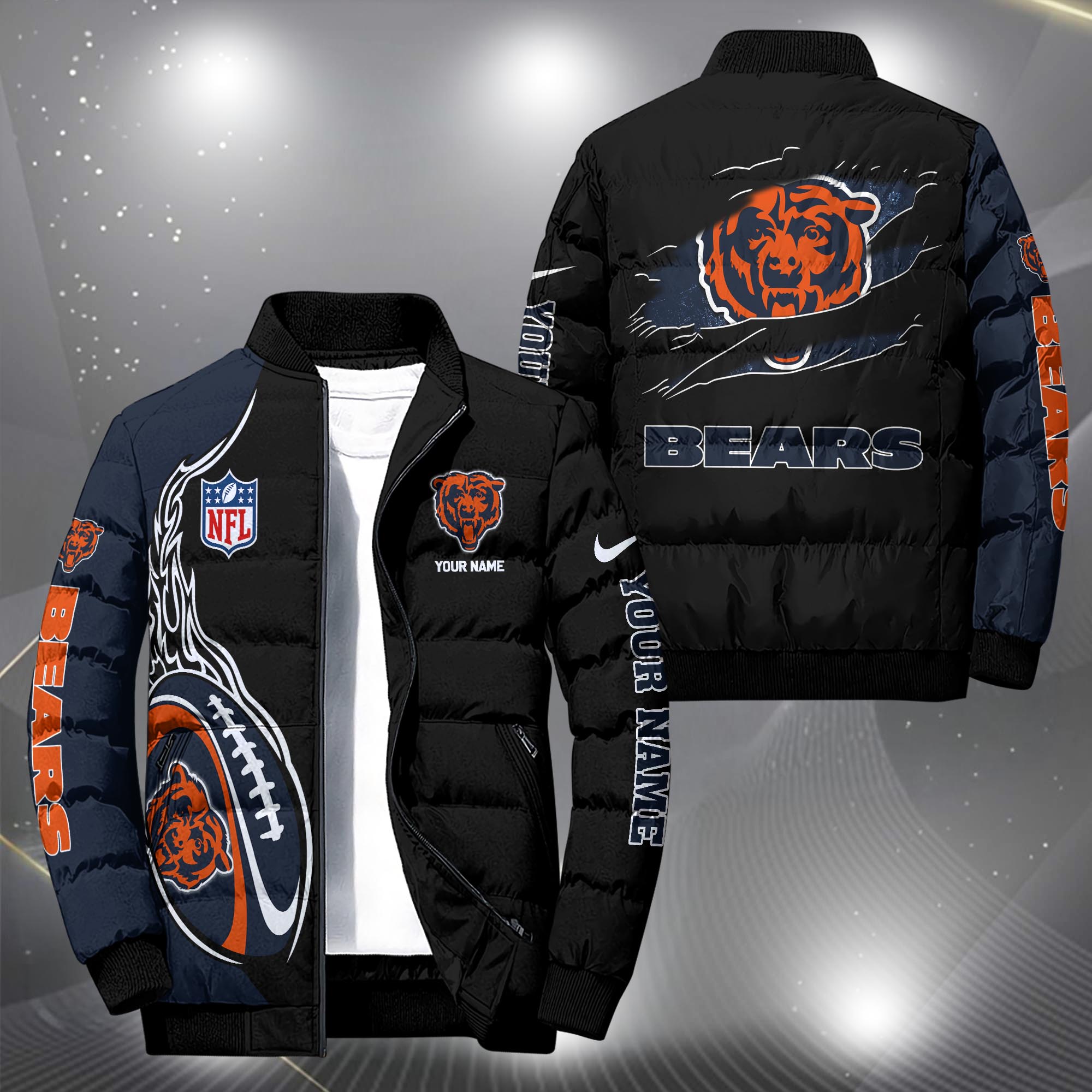 Chicago Bears Puffer Jacket Custom Your Name, Sport Jacket, FootBall Fan Gifts EHIVM-09303724N