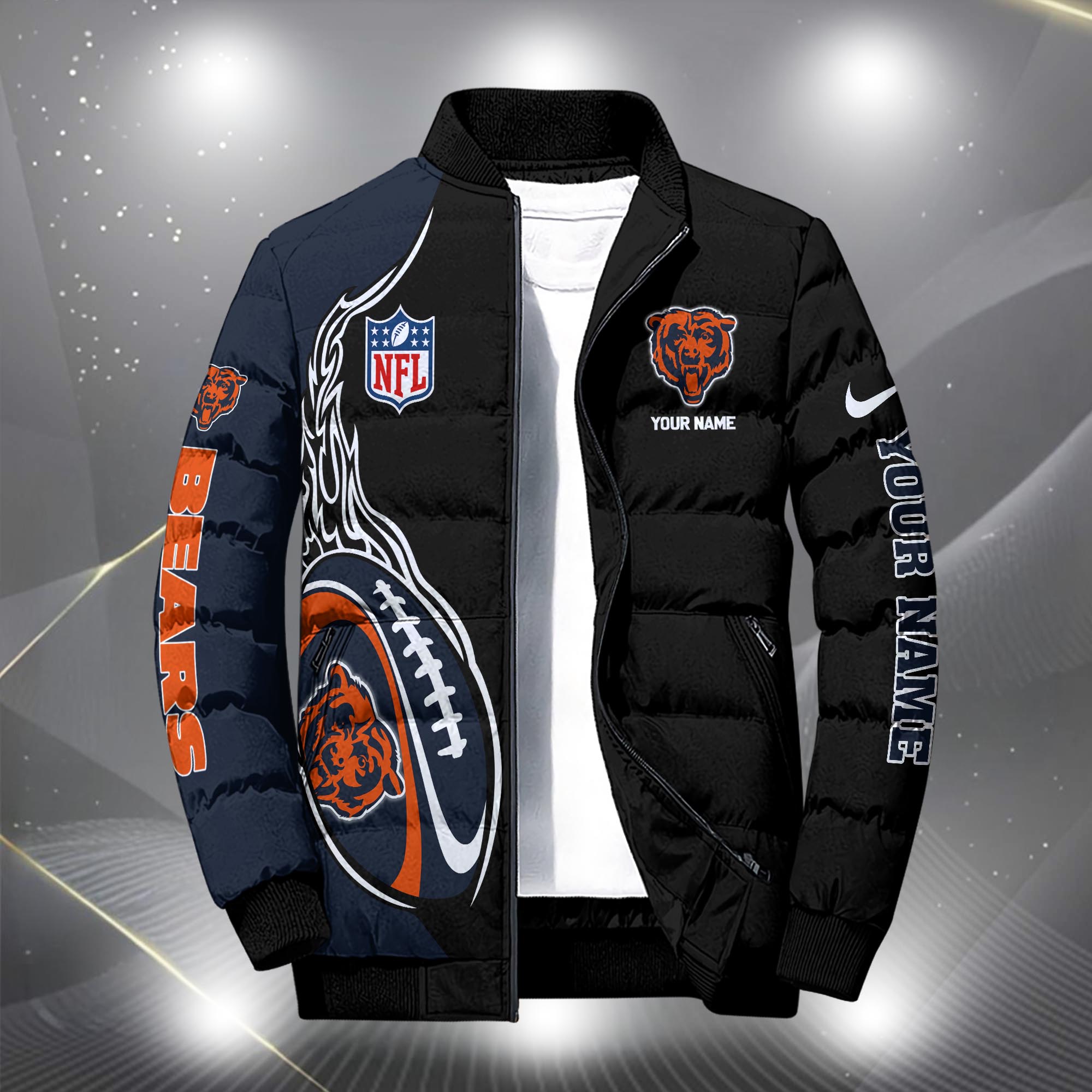 Alternative view of Chicago Bears Puffer Jacket Custom Your Name, Sport Jacket, FootBall Fan Gifts EHIVM-09303724N