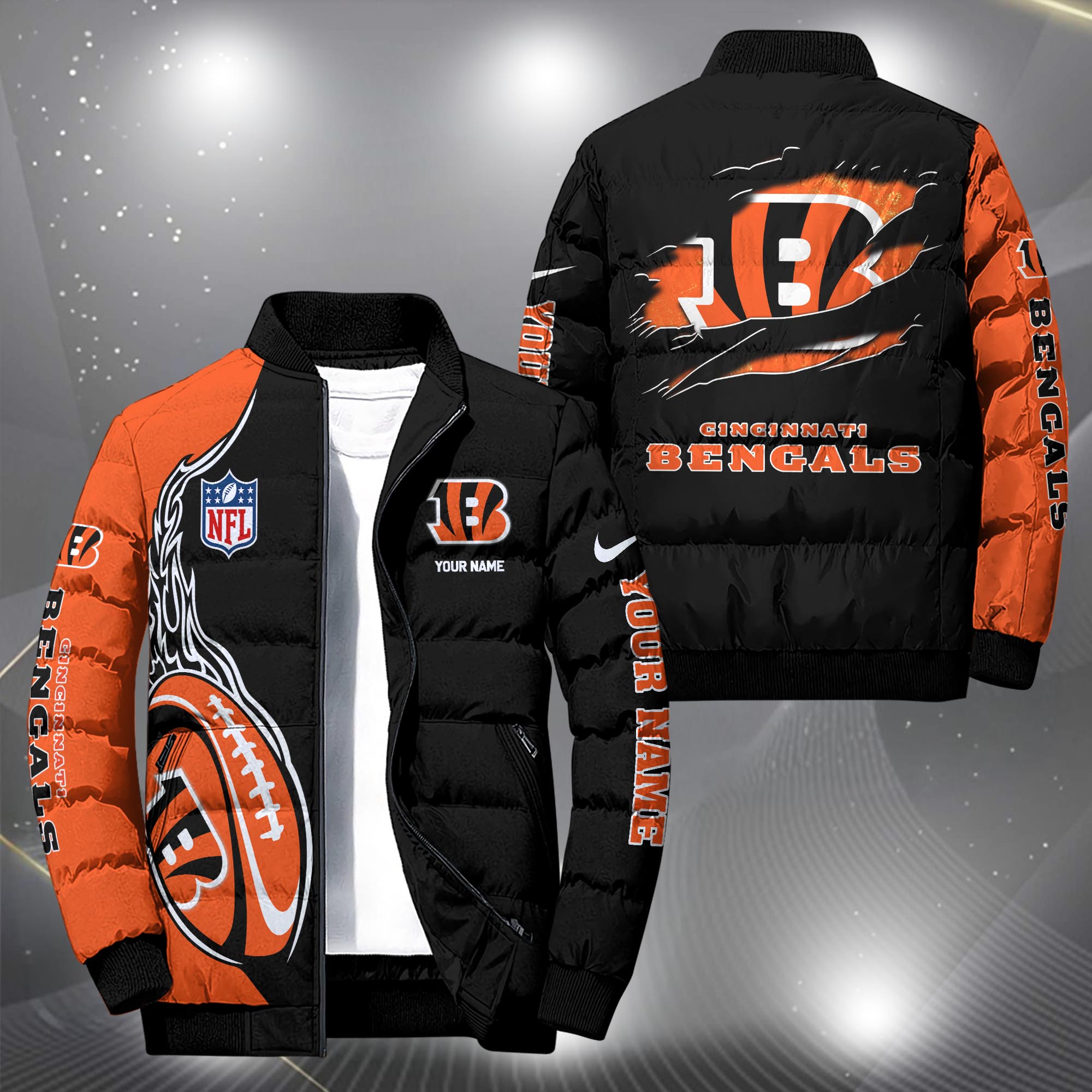 Cincinnati Bengals Puffer Jacket Custom Your Name, Sport Jacket, FootBall Fan Gifts EHIVM-09303724N