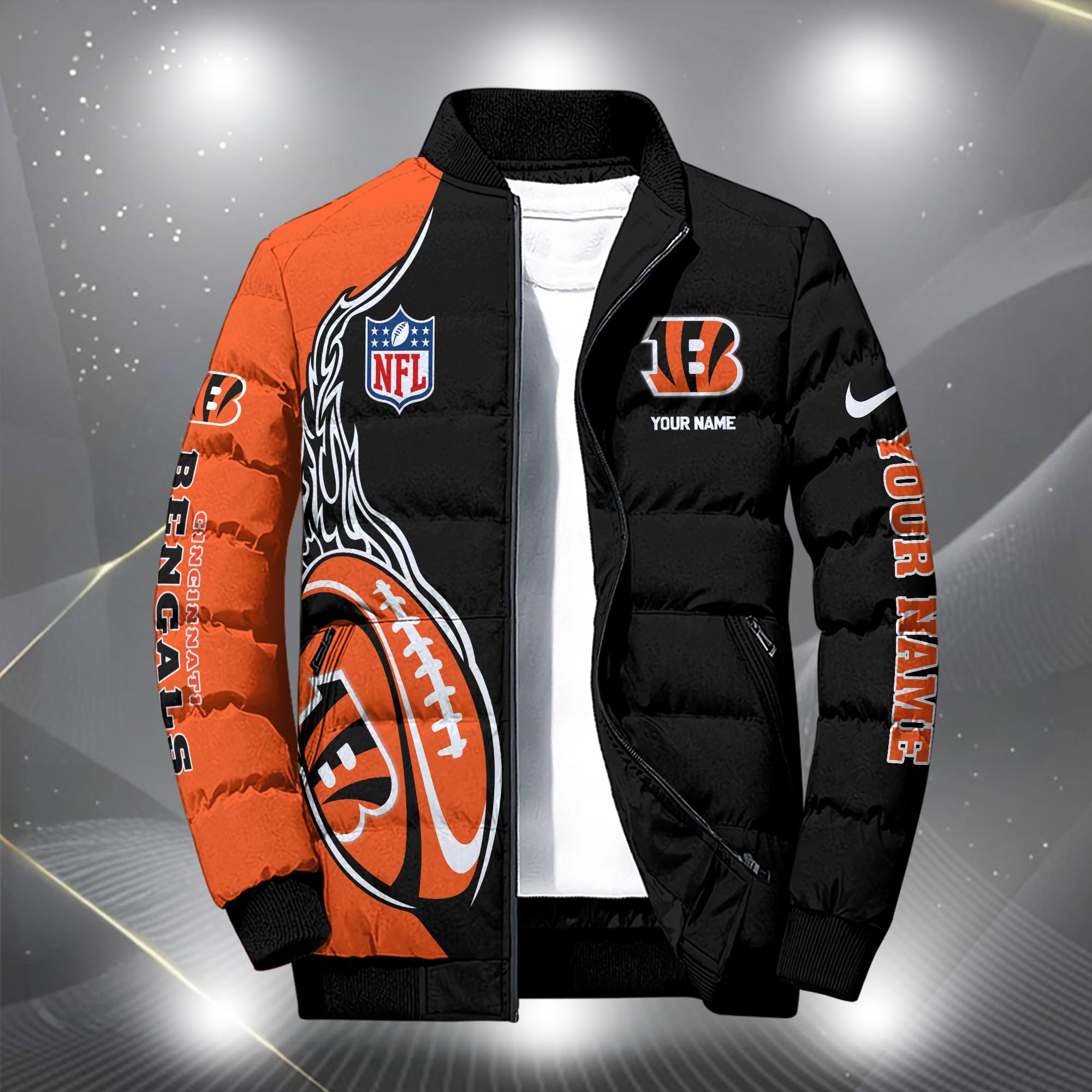 Alternative view of Cincinnati Bengals Puffer Jacket Custom Your Name, Sport Jacket, FootBall Fan Gifts EHIVM-09303724N