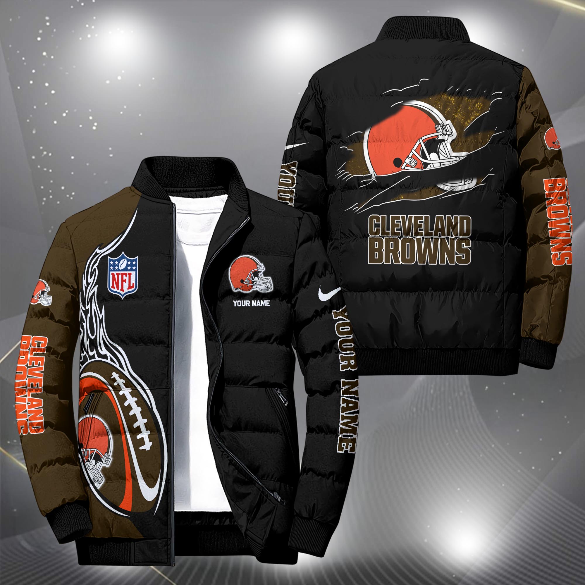 Cleveland Browns Puffer Jacket Custom Your Name, Sport Jacket, FootBall Fan Gifts EHIVM-09303724N
