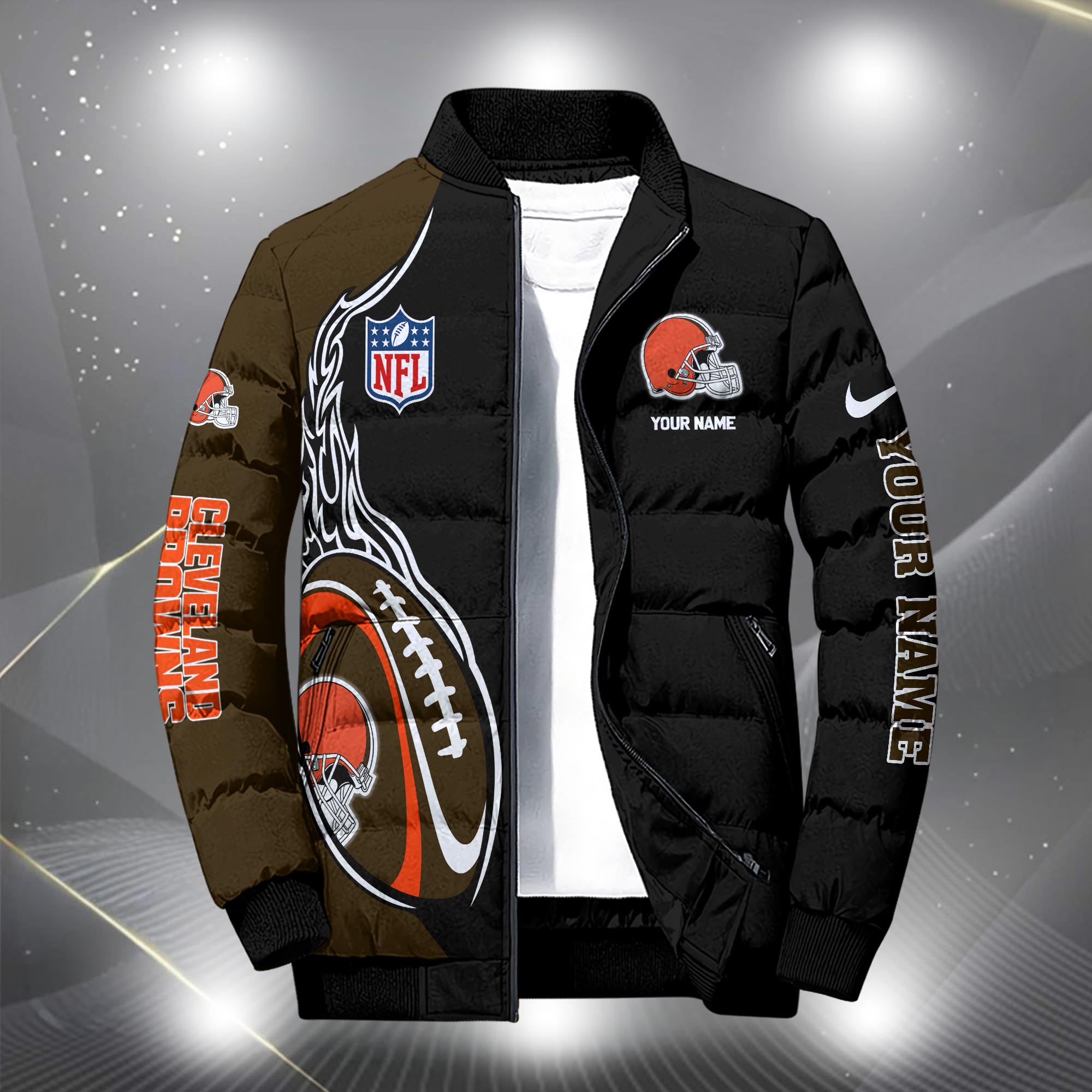 Alternative view of Cleveland Browns Puffer Jacket Custom Your Name, Sport Jacket, FootBall Fan Gifts EHIVM-09303724N
