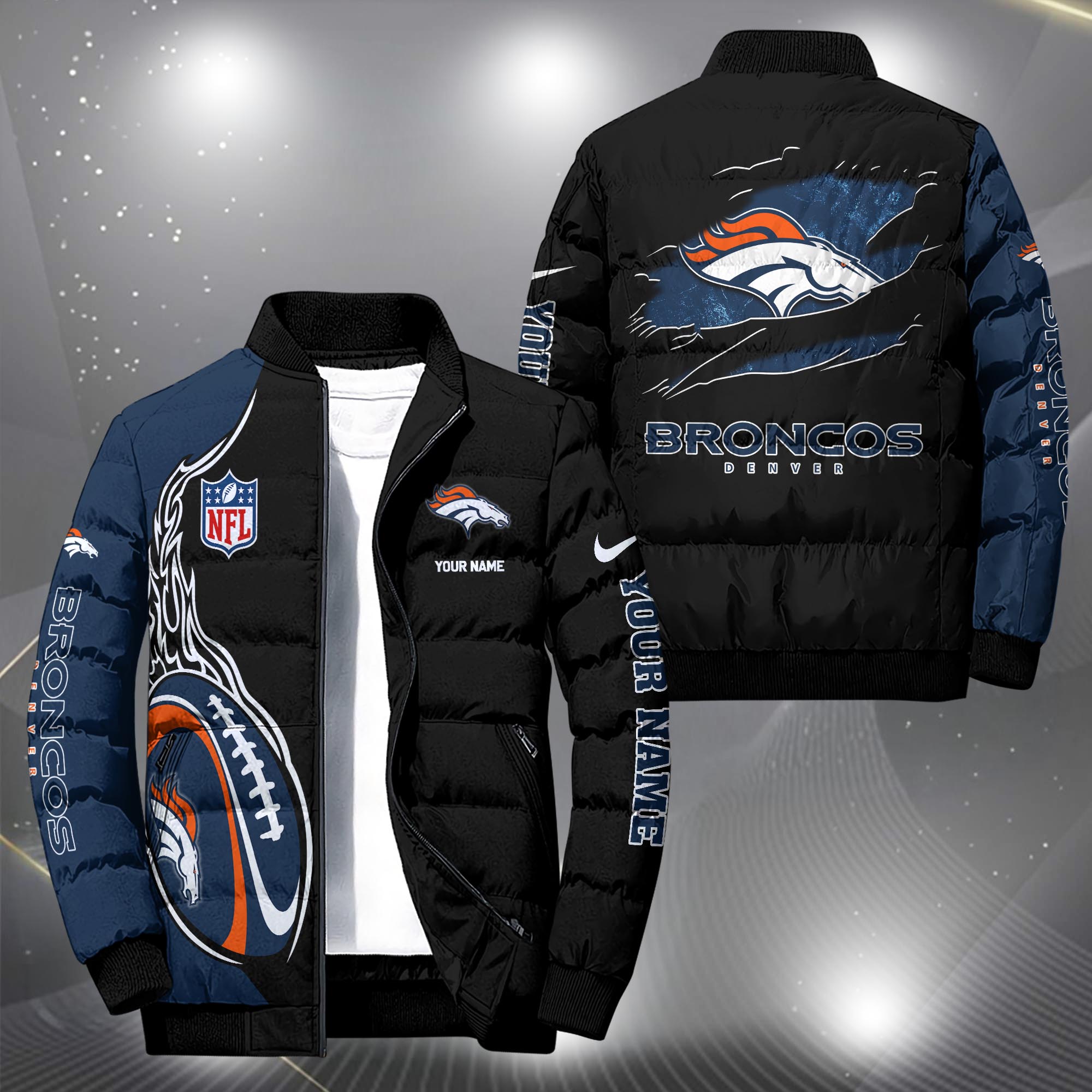 Denver Broncos Puffer Jacket Custom Your Name, Sport Jacket, FootBall Fan Gifts EHIVM-09303724N