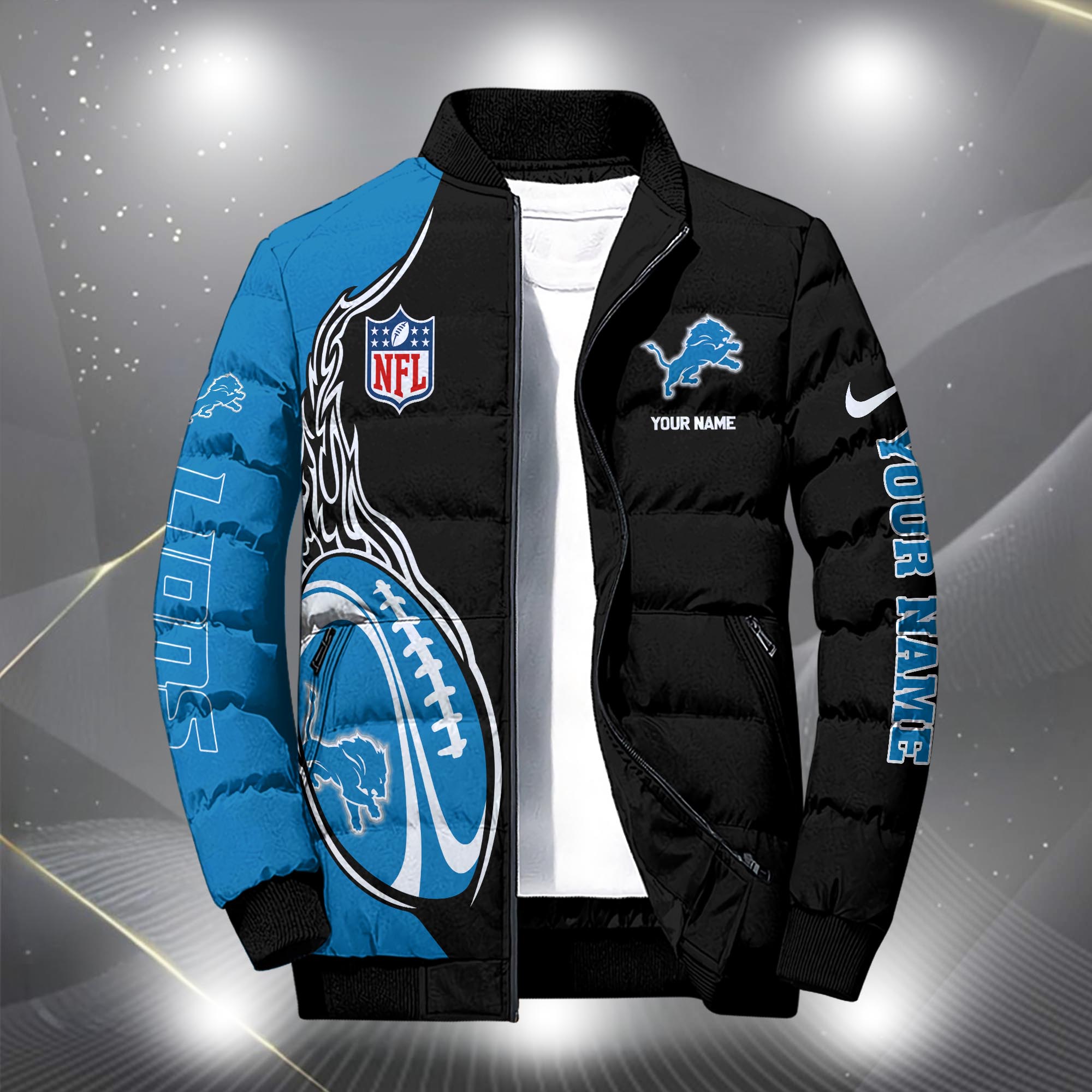 Alternative view of Detroit Lions Puffer Jacket Custom Your Name, Sport Jacket, FootBall Fan Gifts EHIVM-09303724N