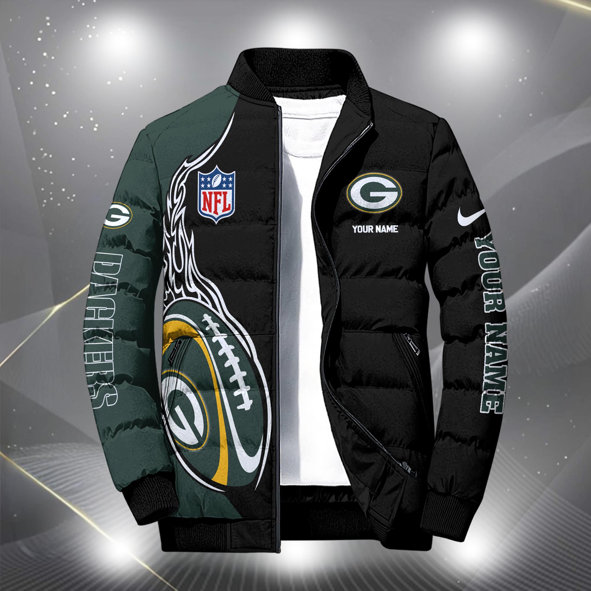 Alternative view of Green Bay Packers Puffer Jacket Custom Your Name, Sport Jacket, FootBall Fan Gifts EHIVM-09303724N