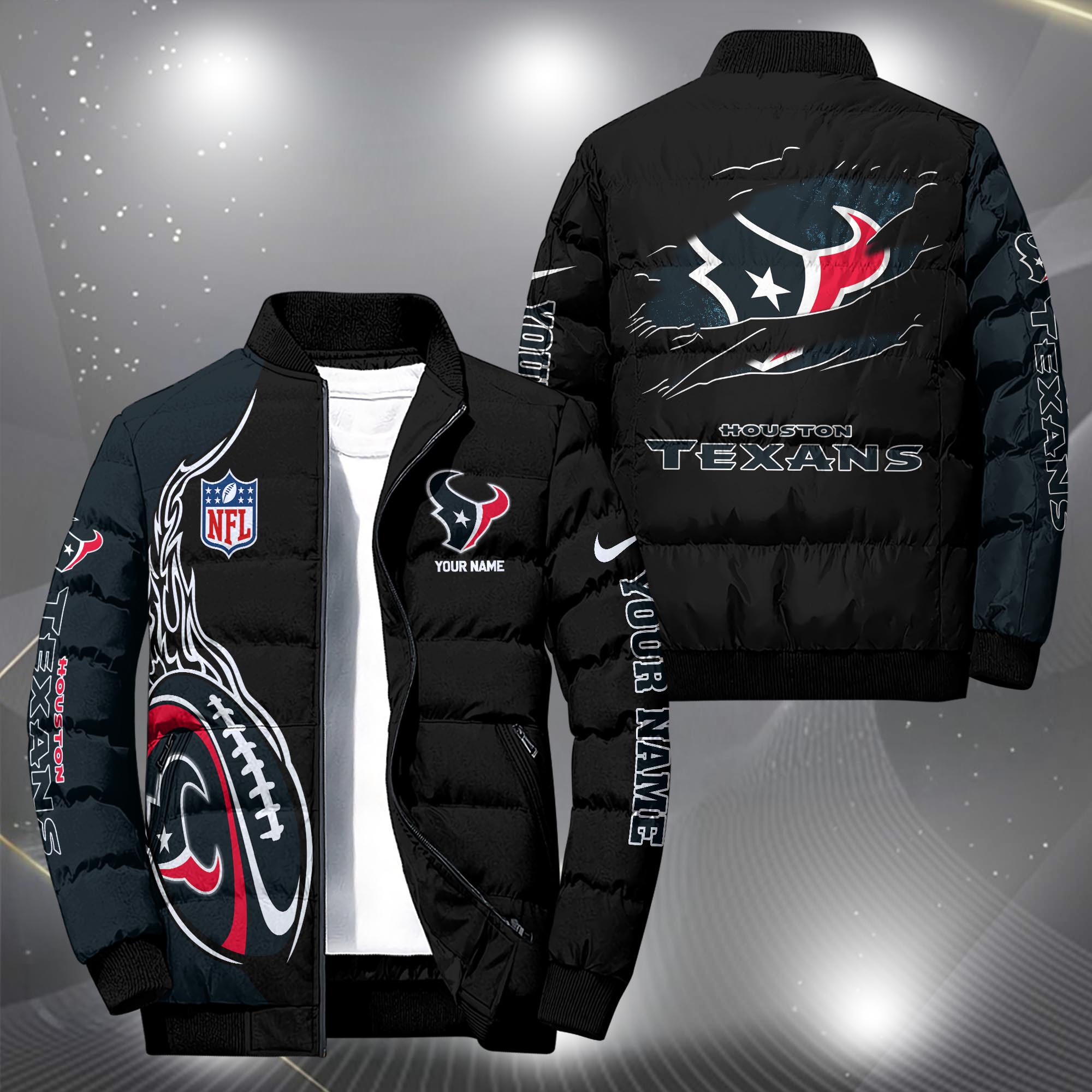 Houston Texans Puffer Jacket Custom Your Name, Sport Jacket, FootBall Fan Gifts EHIVM-09303724N
