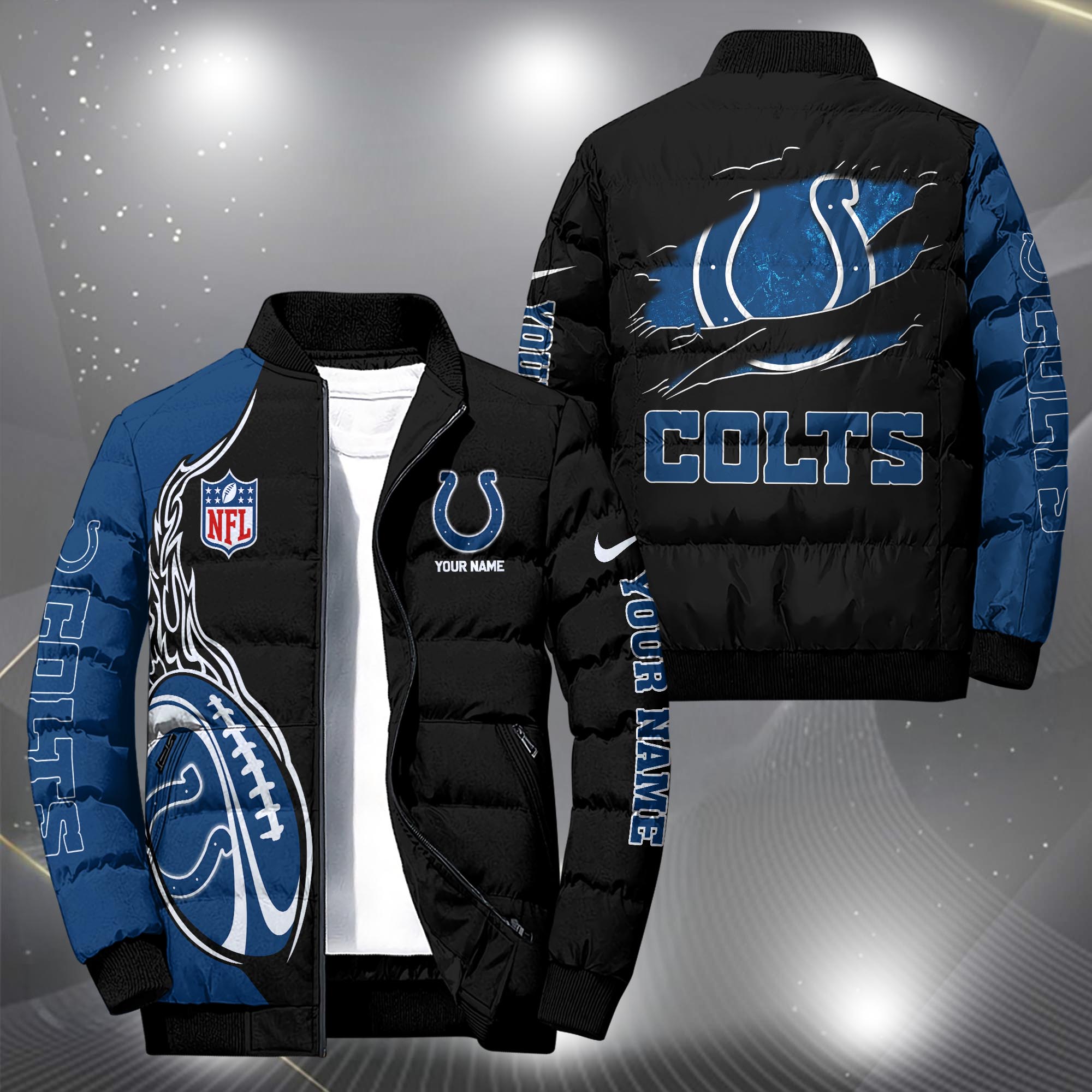 Indianapolis Colts Puffer Jacket Custom Your Name, Sport Jacket, FootBall Fan Gifts EHIVM-09303724N