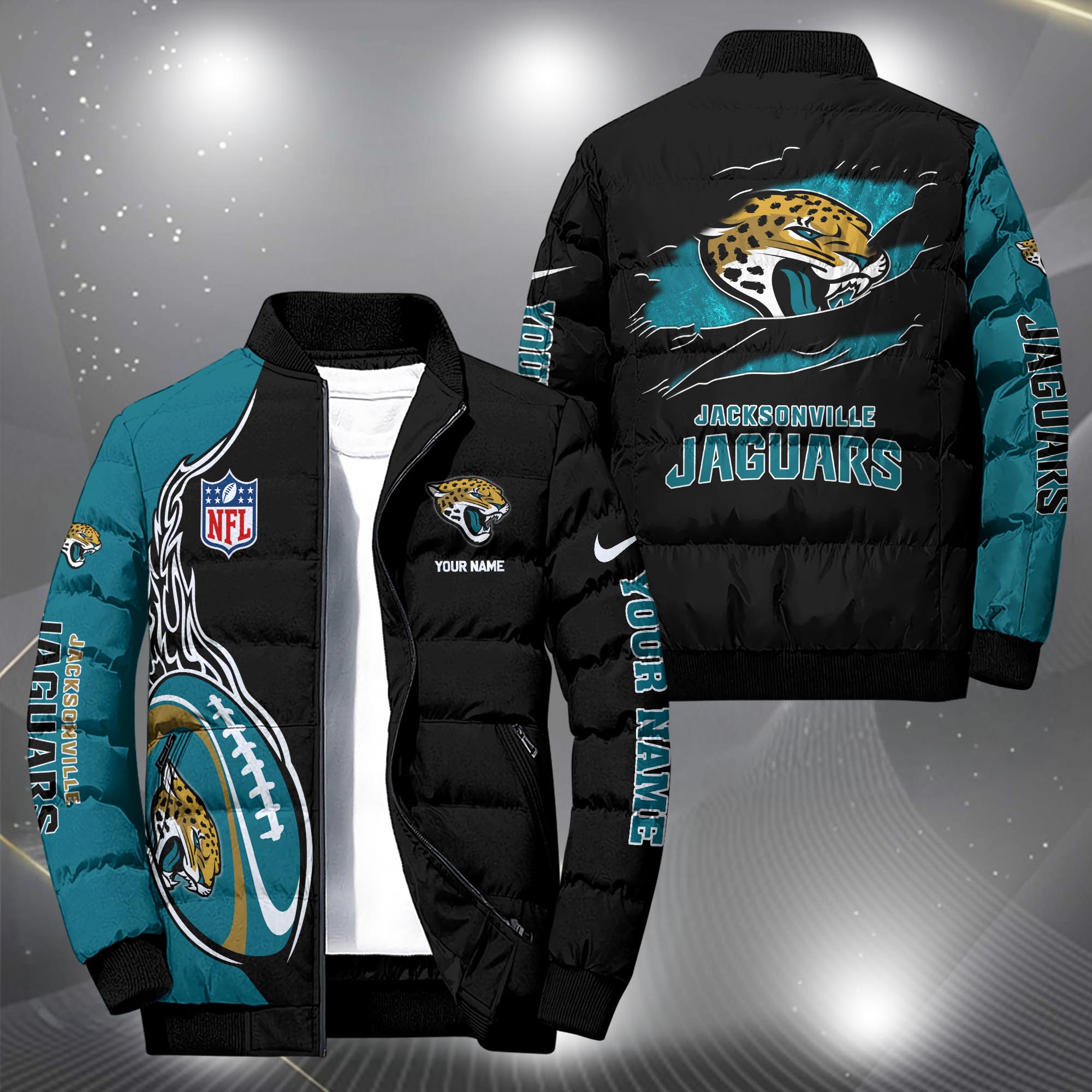 Jacksonville Jaguars Puffer Jacket Custom Your Name, Sport Jacket, FootBall Fan Gifts EHIVM-09303724N
