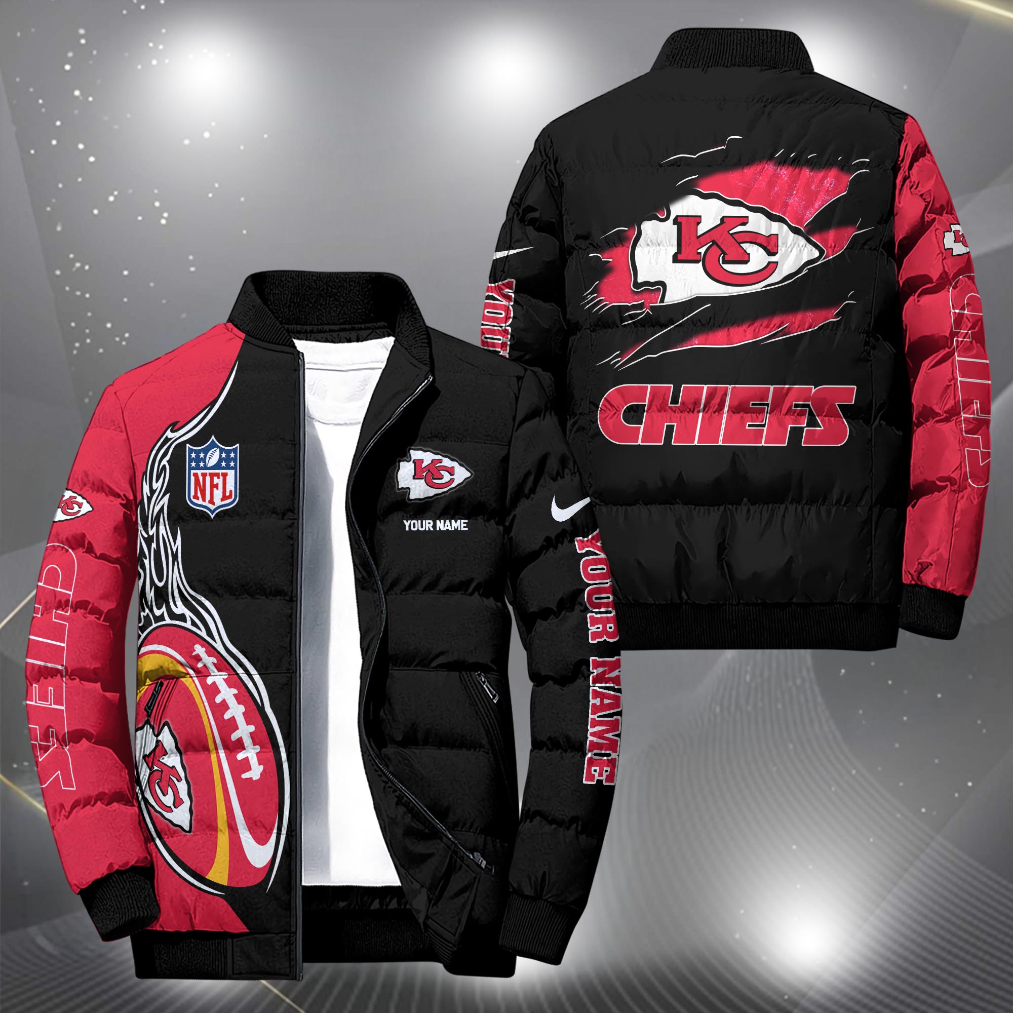 Kansas City Chiefs Puffer Jacket Custom Your Name, Sport Jacket, FootBall Fan Gifts EHIVM-09303724N
