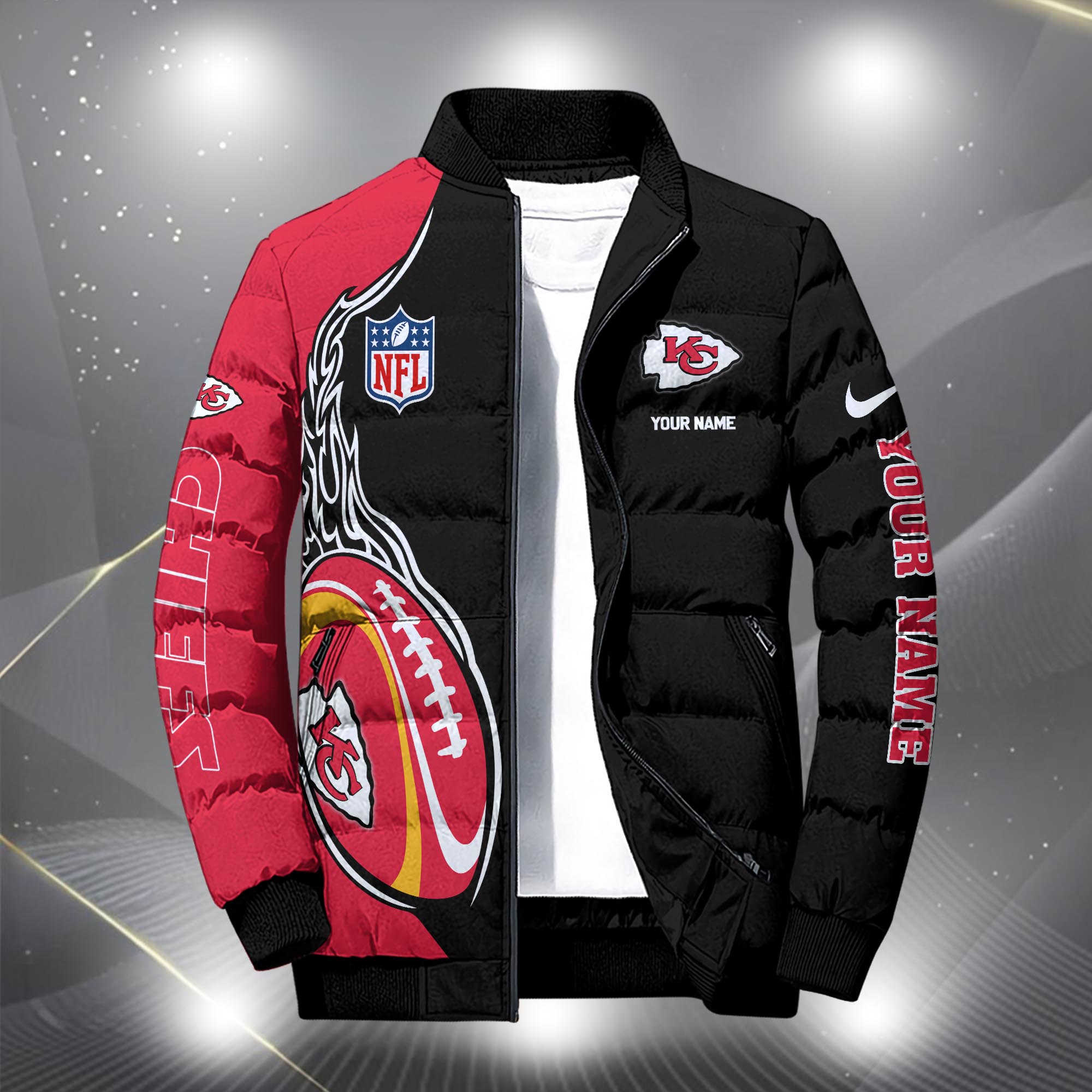 Alternative view of Kansas City Chiefs Puffer Jacket Custom Your Name, Sport Jacket, FootBall Fan Gifts EHIVM-09303724N
