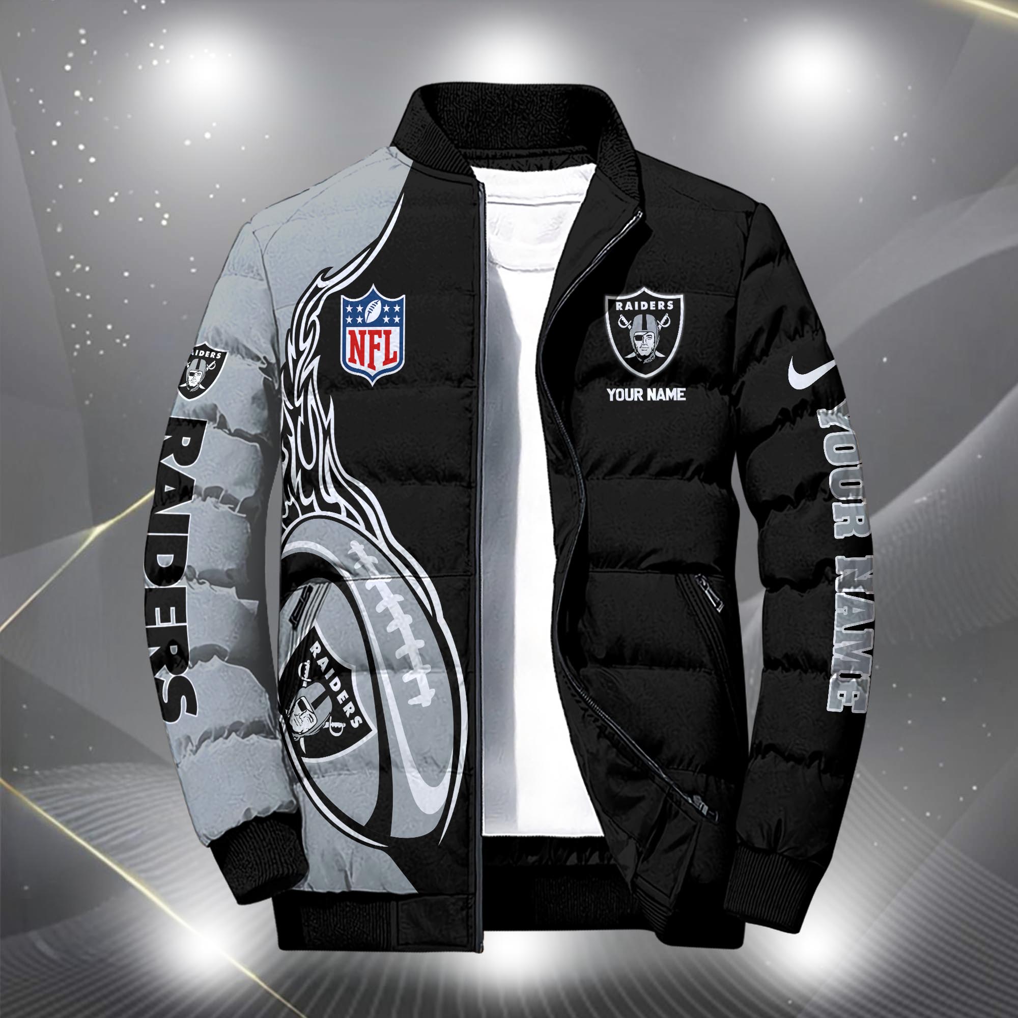 Alternative view of Las Vegas Raiders Puffer Jacket Custom Your Name, Sport Jacket, FootBall Fan Gifts EHIVM-09303724N