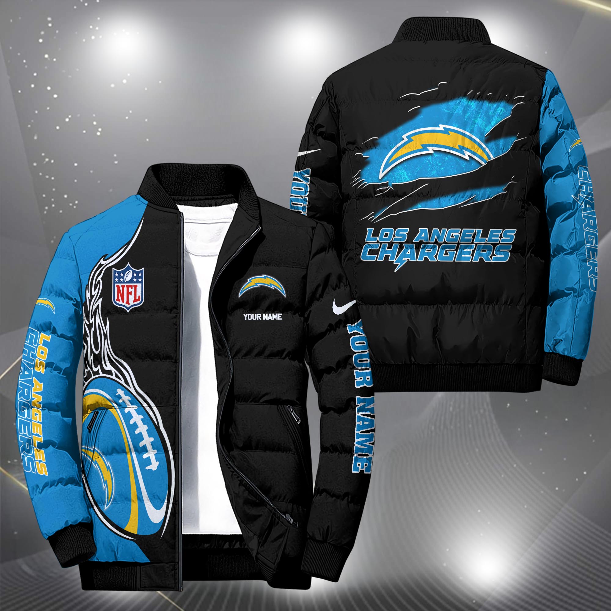 Los Angeles Chargers Puffer Jacket Custom Your Name, Sport Jacket, FootBall Fan Gifts EHIVM-09303724N