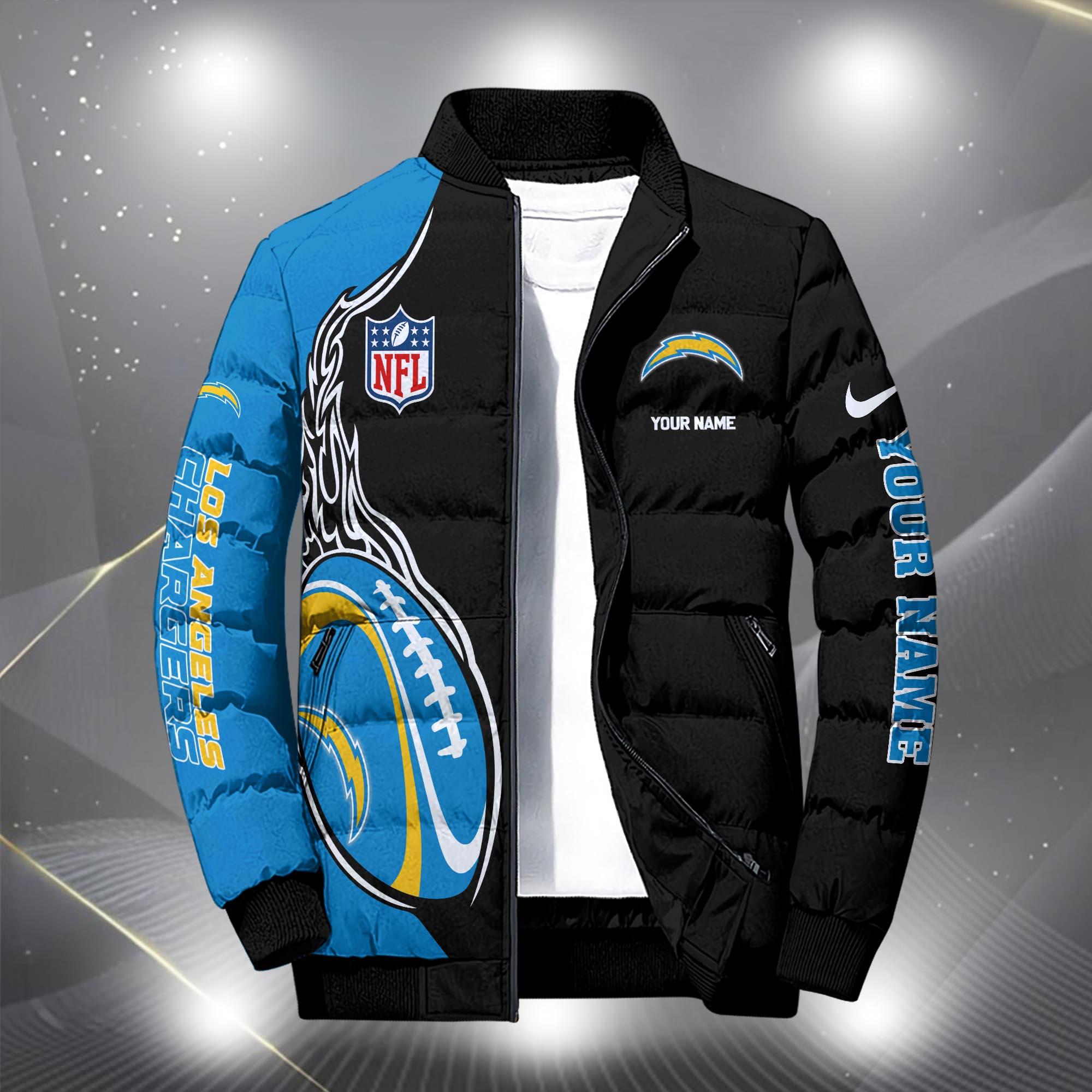 Alternative view of Los Angeles Chargers Puffer Jacket Custom Your Name, Sport Jacket, FootBall Fan Gifts EHIVM-09303724N
