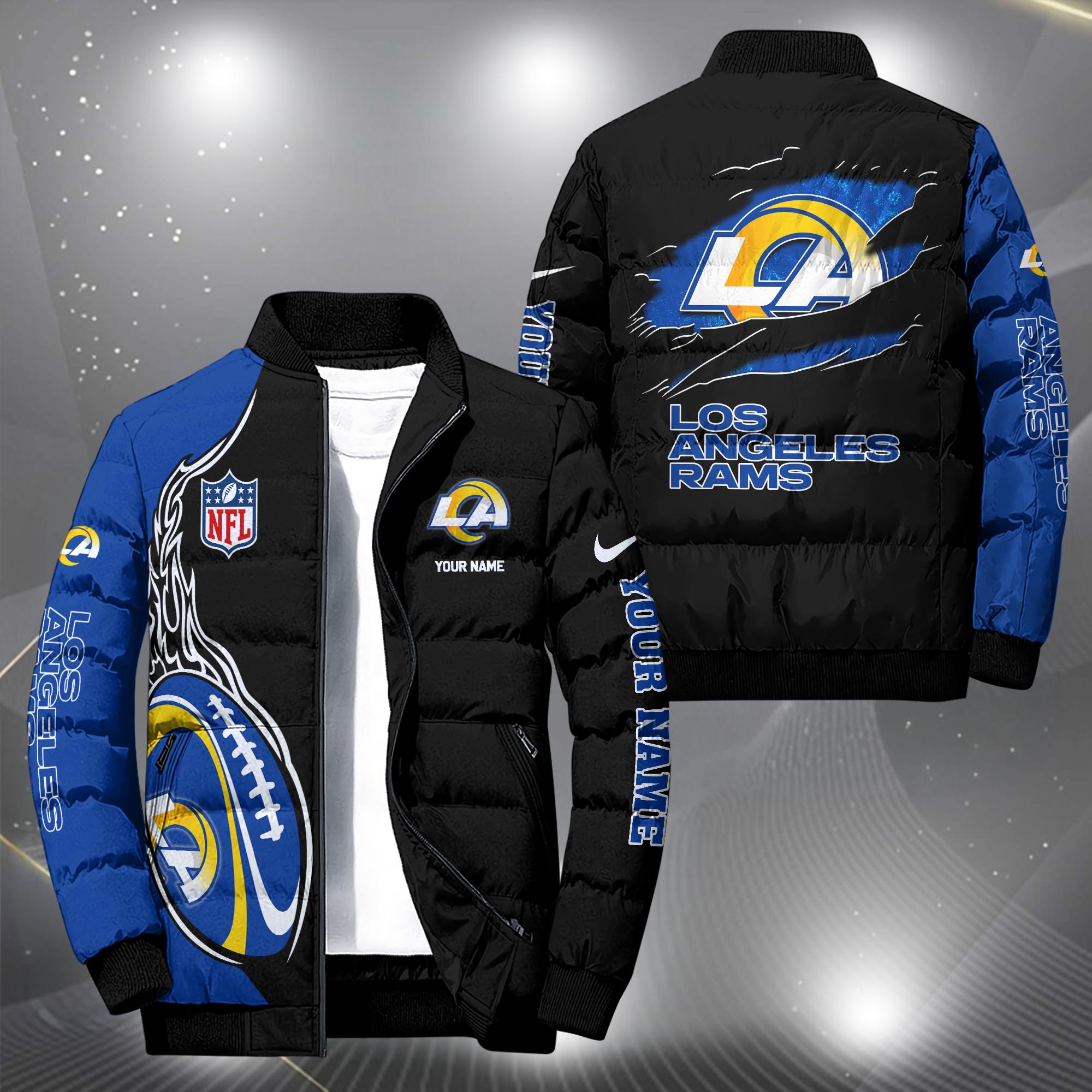 Los Angeles Rams Puffer Jacket Custom Your Name, Sport Jacket, FootBall Fan Gifts EHIVM-09303724N