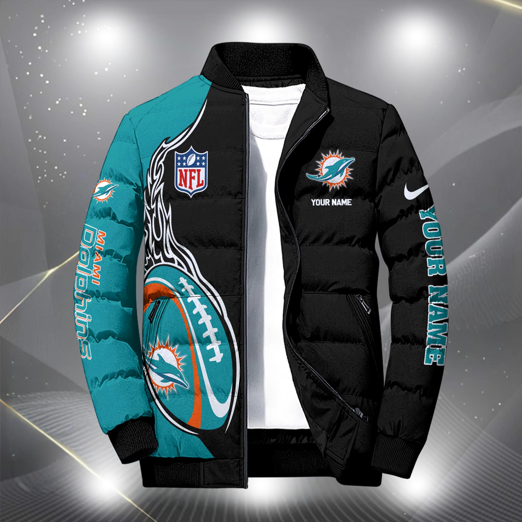 Alternative view of Miami Dolphins Puffer Jacket Custom Your Name, Sport Jacket, FootBall Fan Gifts EHIVM-09303724N
