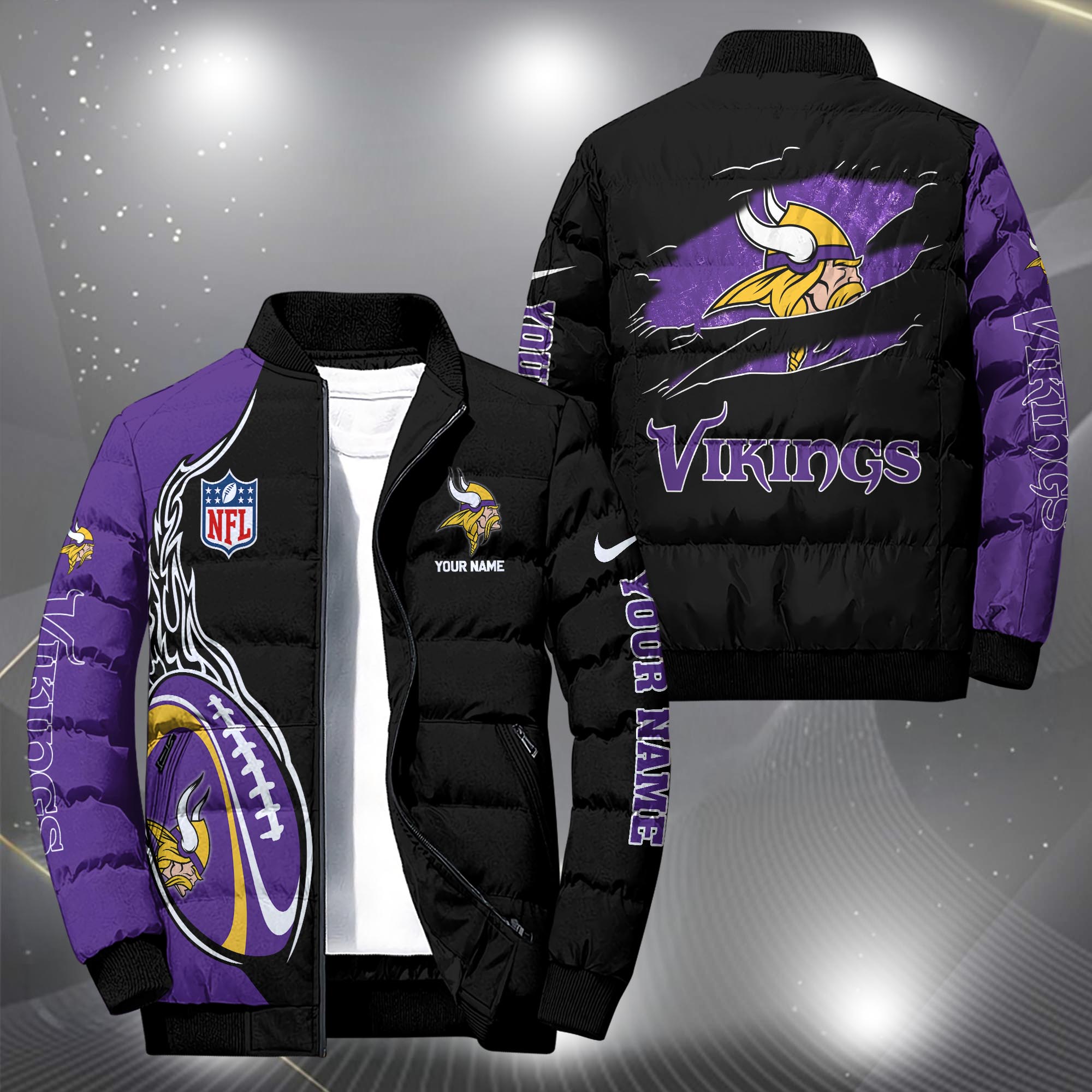 Minnesota Vikings Puffer Jacket Custom Your Name, Sport Jacket, FootBall Fan Gifts EHIVM-09303724N